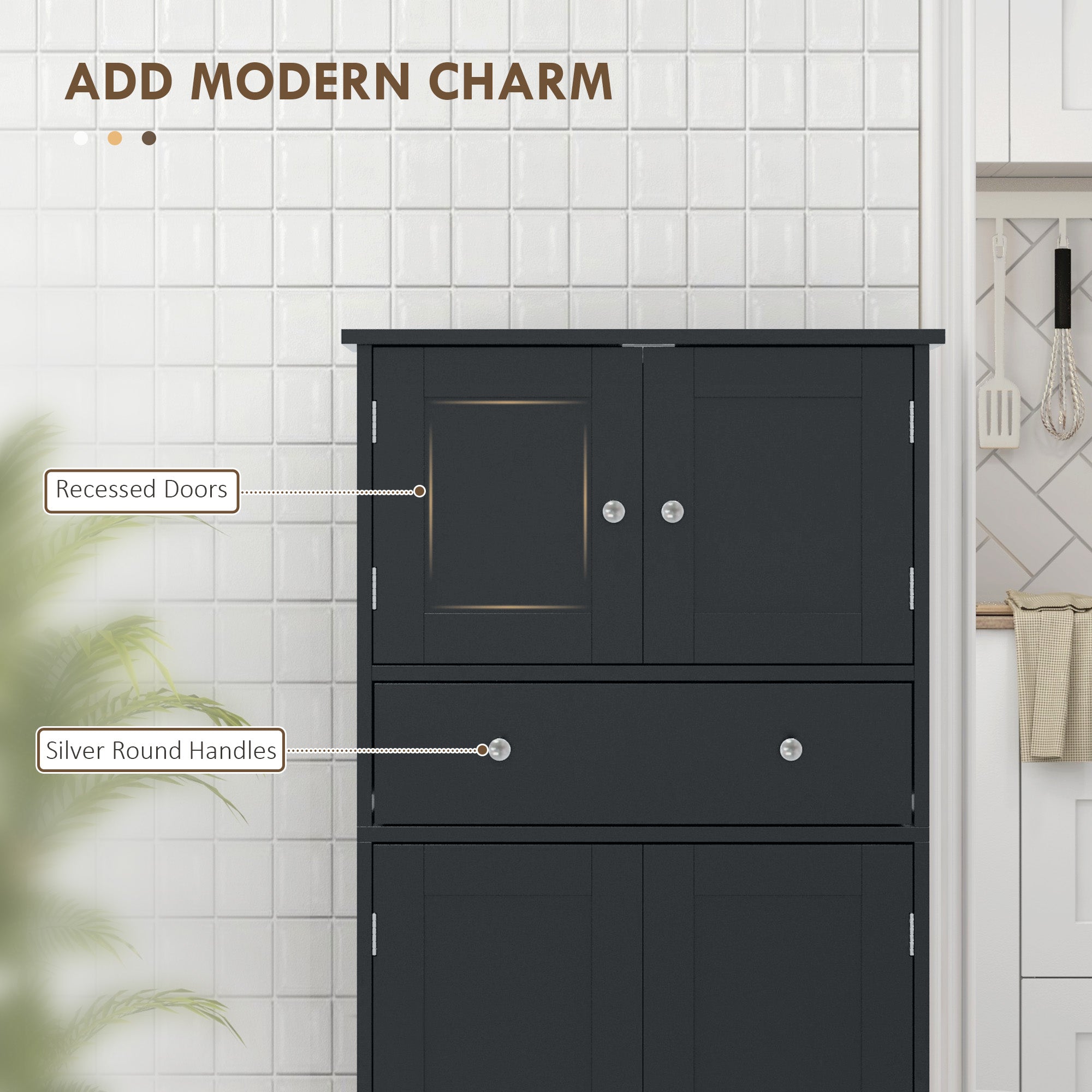 50.5" Kitchen Storage Cabinet, Modern Kitchen Pantry Cabinet with 4 Doors, Drawer, Adjustable Shelf, Black-Home Furnishings > Storage & Organization > Kitchen Pantry Cabinets-DECOROLALA