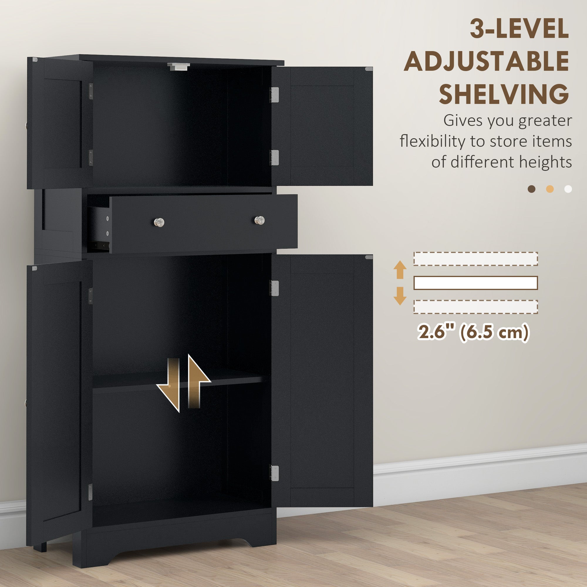 50.5" Kitchen Storage Cabinet, Modern Kitchen Pantry Cabinet with 4 Doors, Drawer, Adjustable Shelf, Black-Home Furnishings > Storage & Organization > Kitchen Pantry Cabinets-DECOROLALA