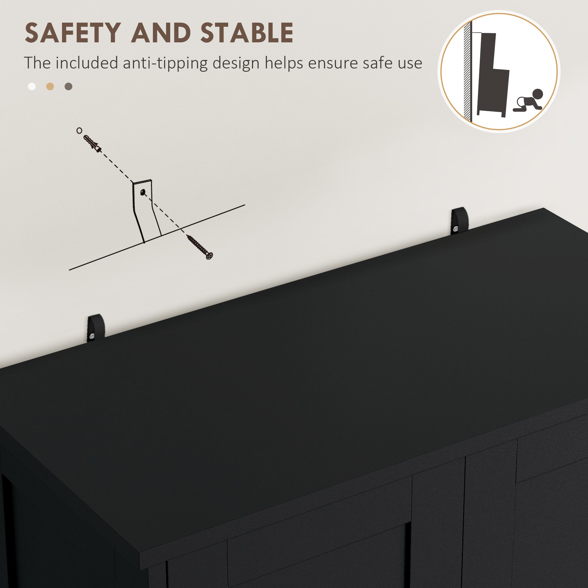 50.5" Kitchen Storage Cabinet, Modern Kitchen Pantry Cabinet with 4 Doors, Drawer, Adjustable Shelf, Black-Home Furnishings > Storage & Organization > Kitchen Pantry Cabinets-DECOROLALA