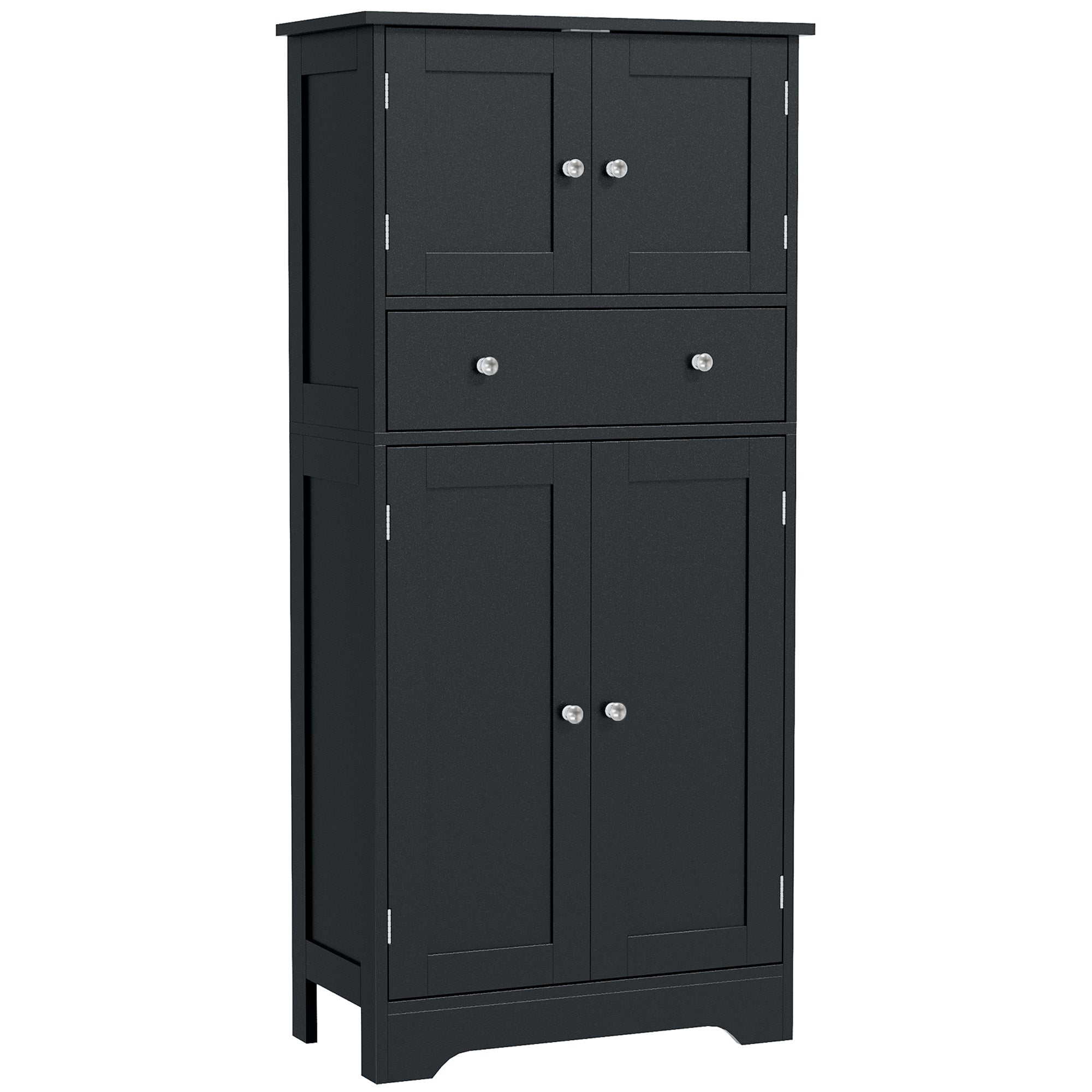 50.5" Kitchen Storage Cabinet, Modern Kitchen Pantry Cabinet with 4 Doors, Drawer, Adjustable Shelf, Black-Home Furnishings > Storage & Organization > Kitchen Pantry Cabinets-DECOROLALA