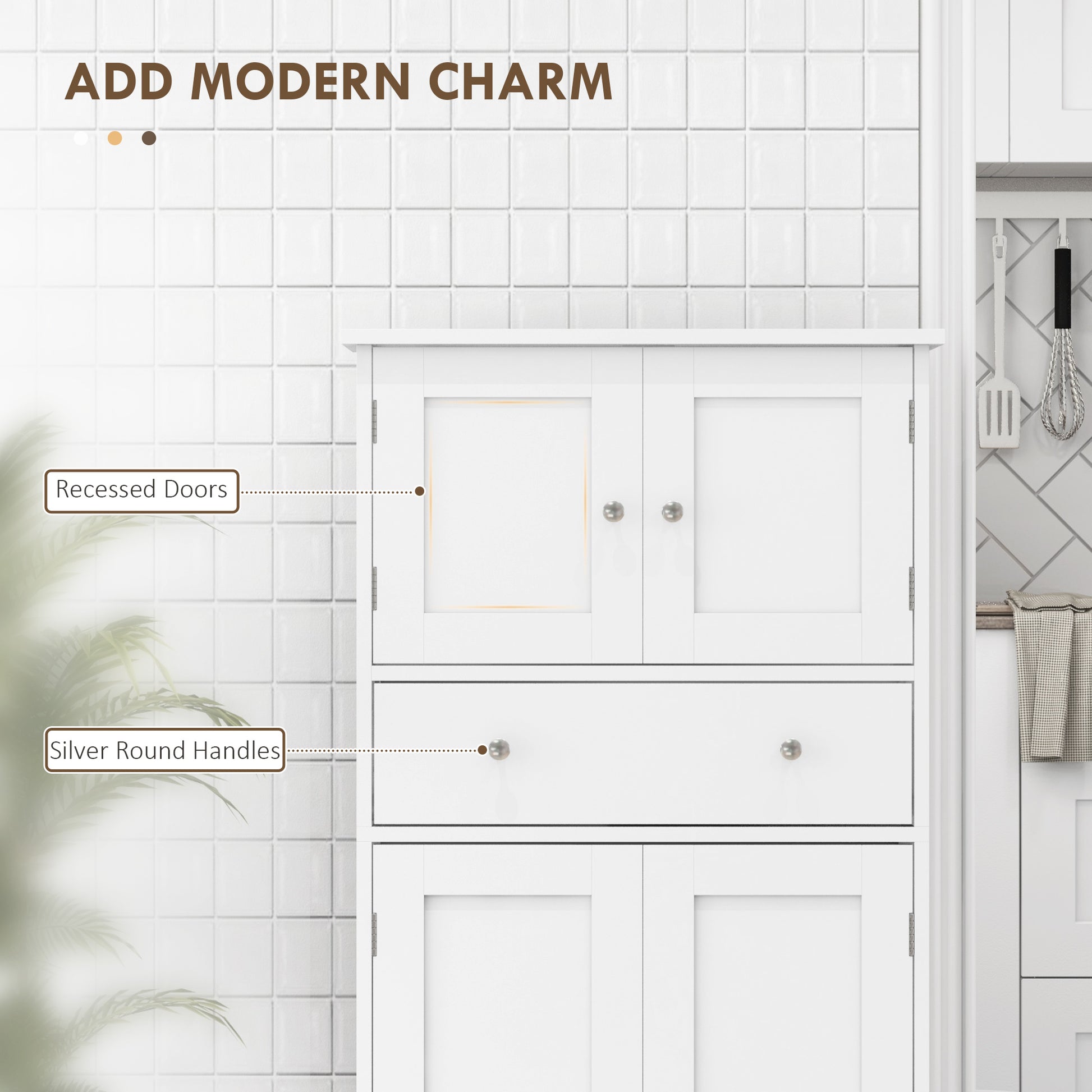 50.5" Kitchen Storage Cabinet, Modern Kitchen Pantry Cabinet with 4 Doors, Drawer, Adjustable Shelf, White-Home Furnishings > Storage & Organization > Kitchen Pantry Cabinets-DECOROLALA