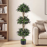 51" Artificial Triple Ball Boxwood Topiary Tree with 59 Blossoms-Purple-Artificial Plants-DECOROLALA