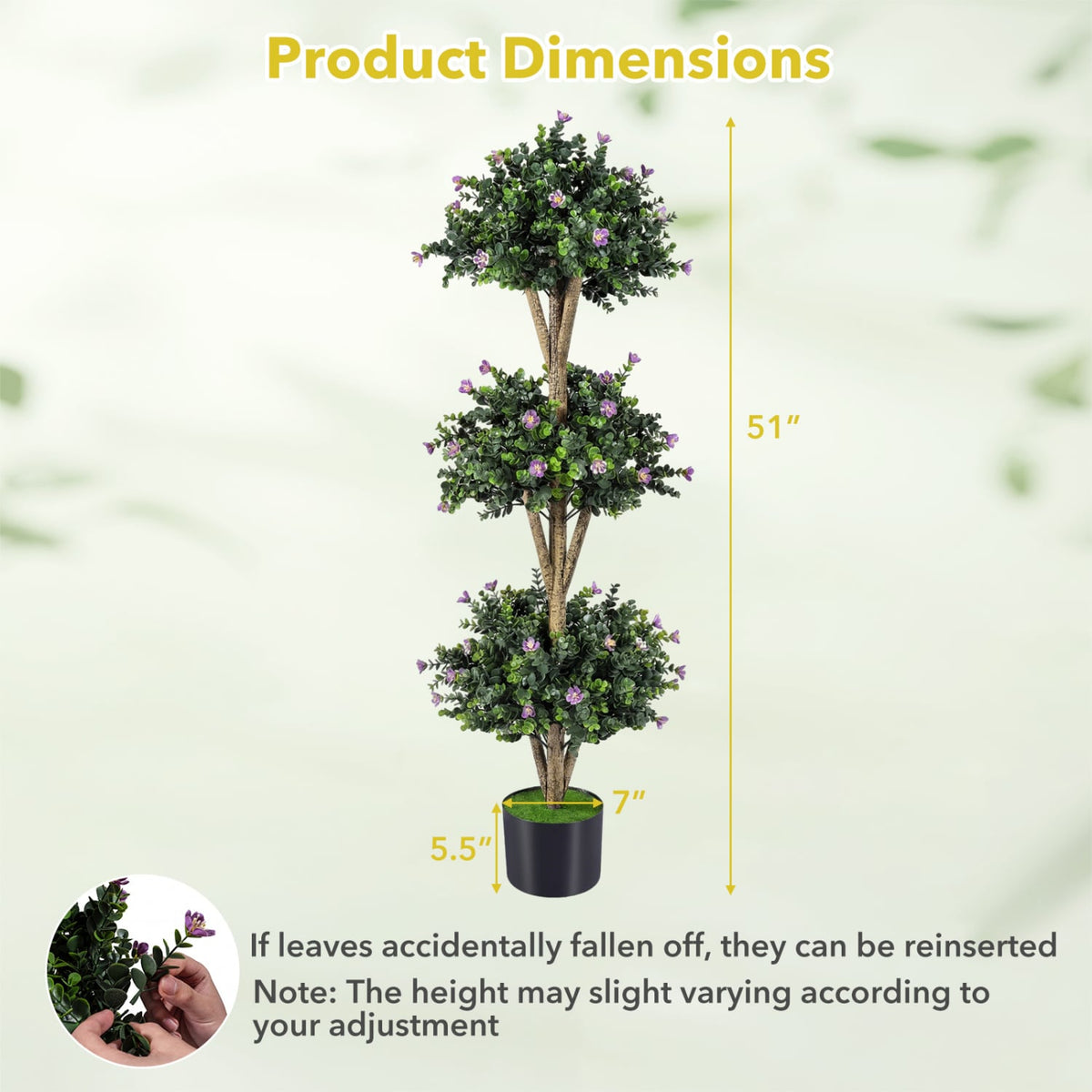 51" Artificial Triple Ball Boxwood Topiary Tree with 59 Blossoms Set of 2-Purple-Artificial Plants-DECOROLALA