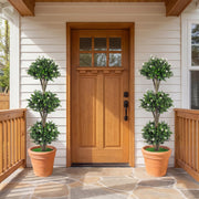 51" Artificial Triple Ball Boxwood Topiary Tree with 59 Blossoms Set of 2-White-Artificial Plants-DECOROLALA
