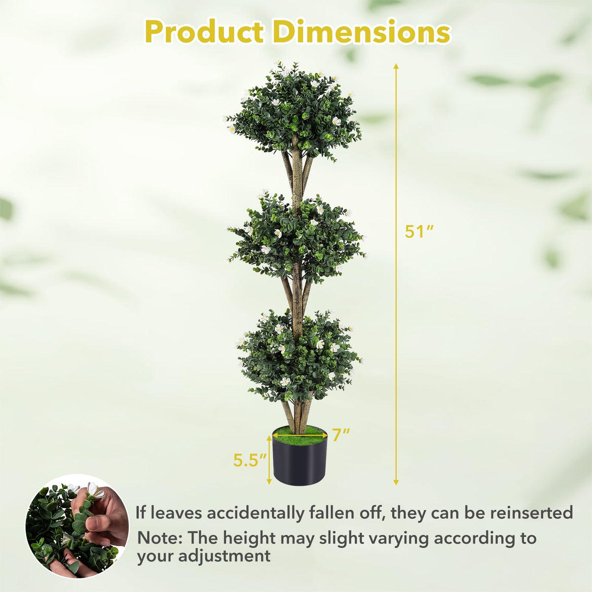 51" Artificial Triple Ball Boxwood Topiary Tree with 59 Blossoms-White-Artificial Plants-DECOROLALA
