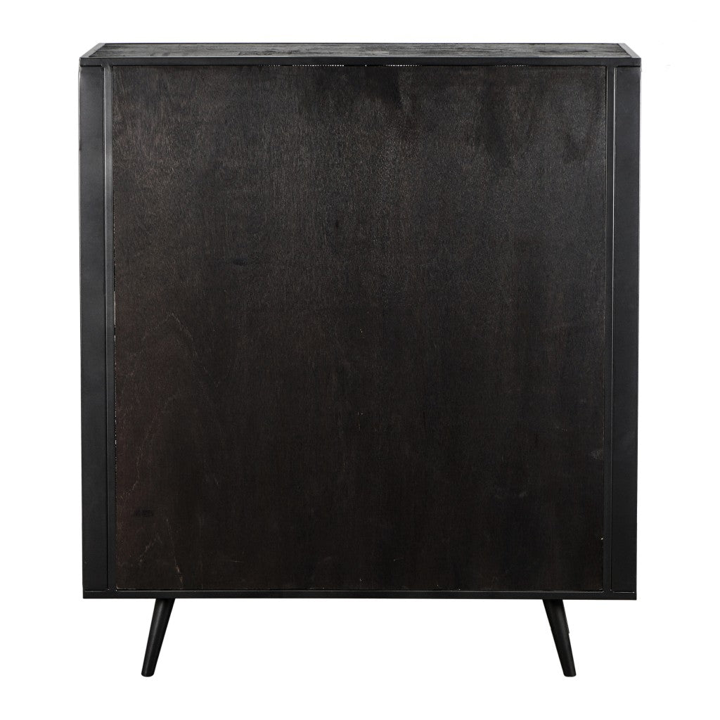 51" Black And Natural Wood And Rattan Accent Cabinet-Cabinets-DECOROLALA