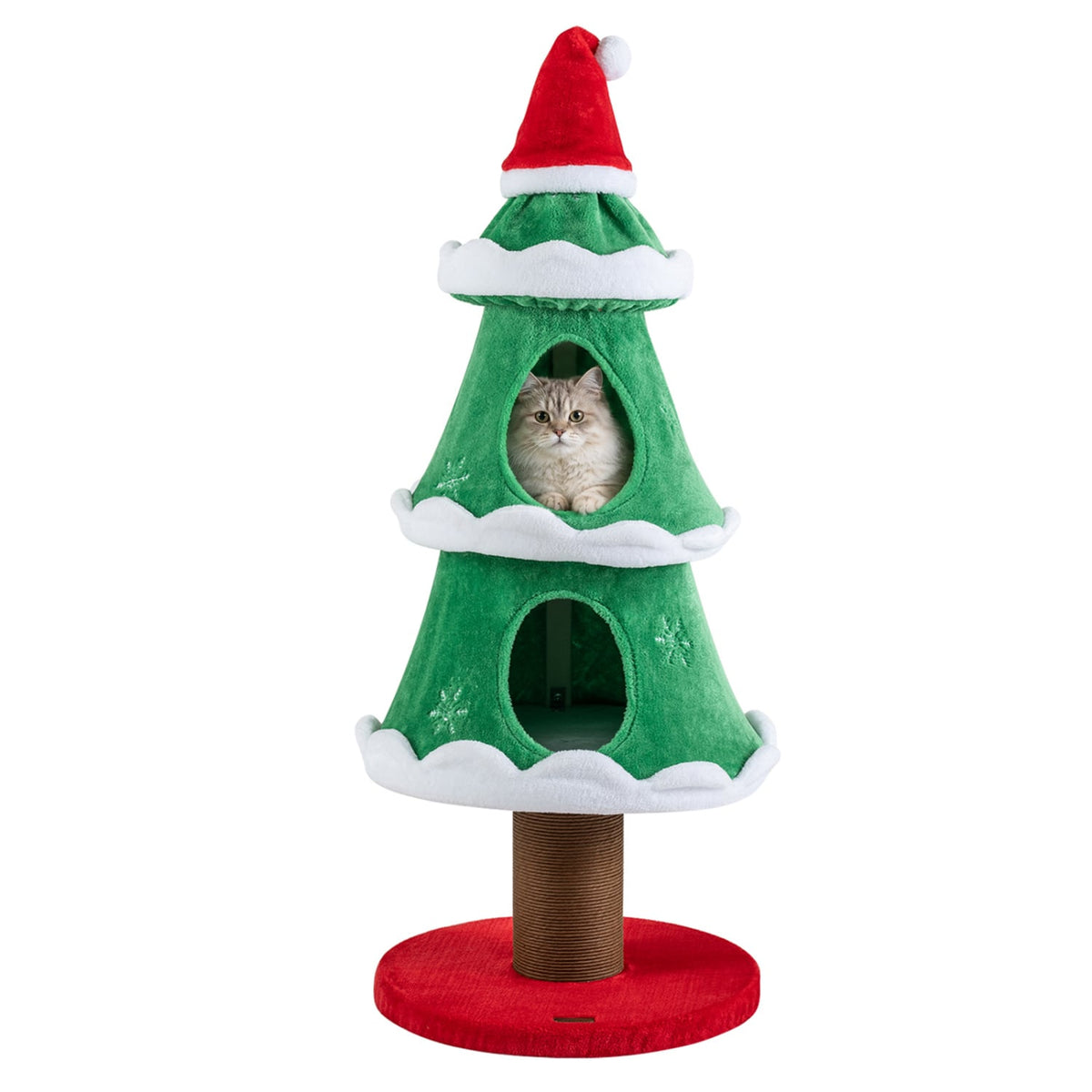 51" Christmas Cat Tree with 2 Cozy Condos and Scratching Post for Pets-Green-Cat Trees & Scratchers-DECOROLALA