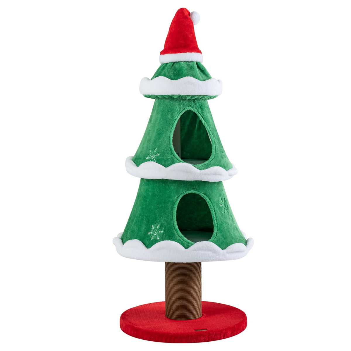 51" Christmas Cat Tree with 2 Cozy Condos and Scratching Post for Pets-Green-Cat Trees & Scratchers-DECOROLALA
