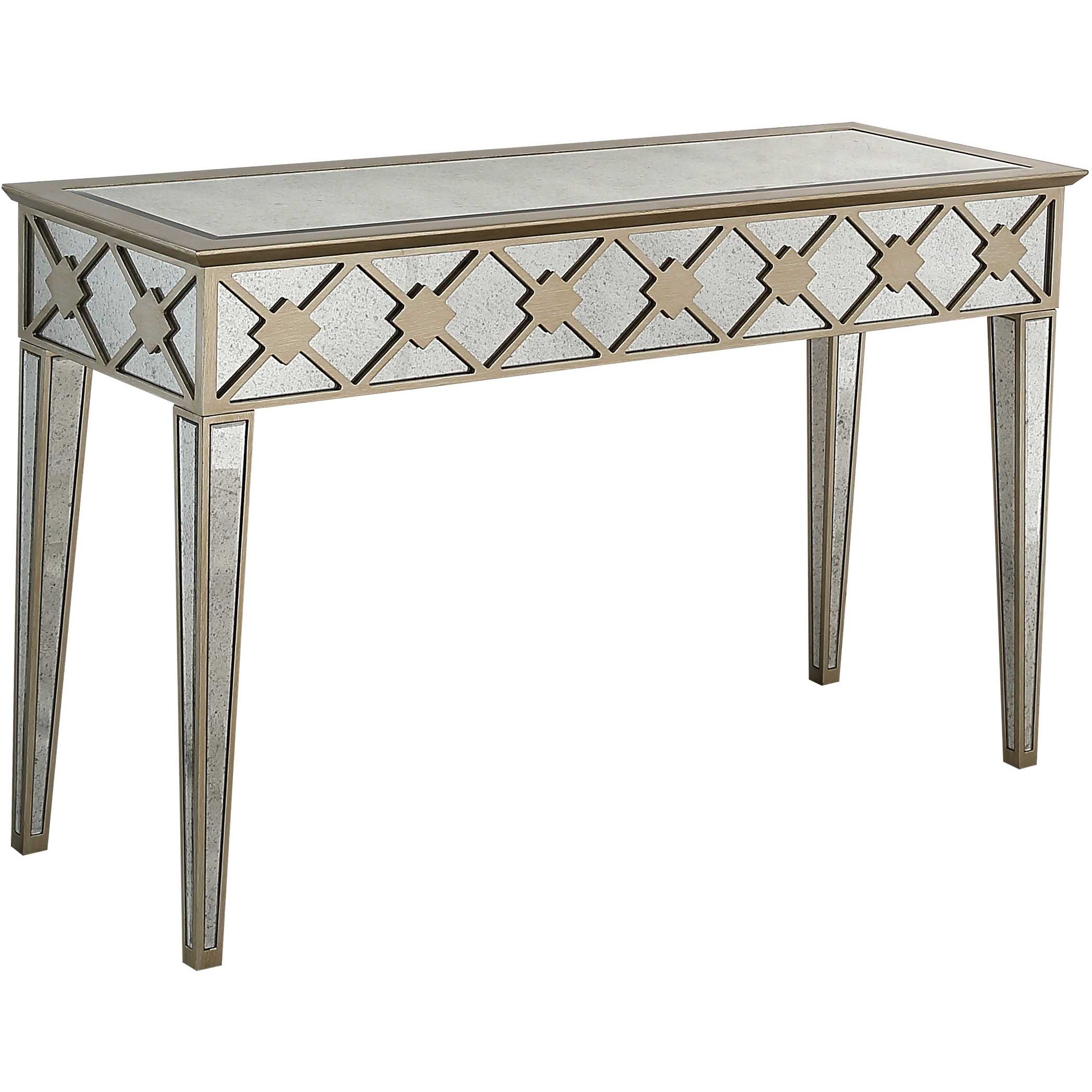 51" Gold and Silver Mirrored Glass Console Table-Console Tables-DECOROLALA