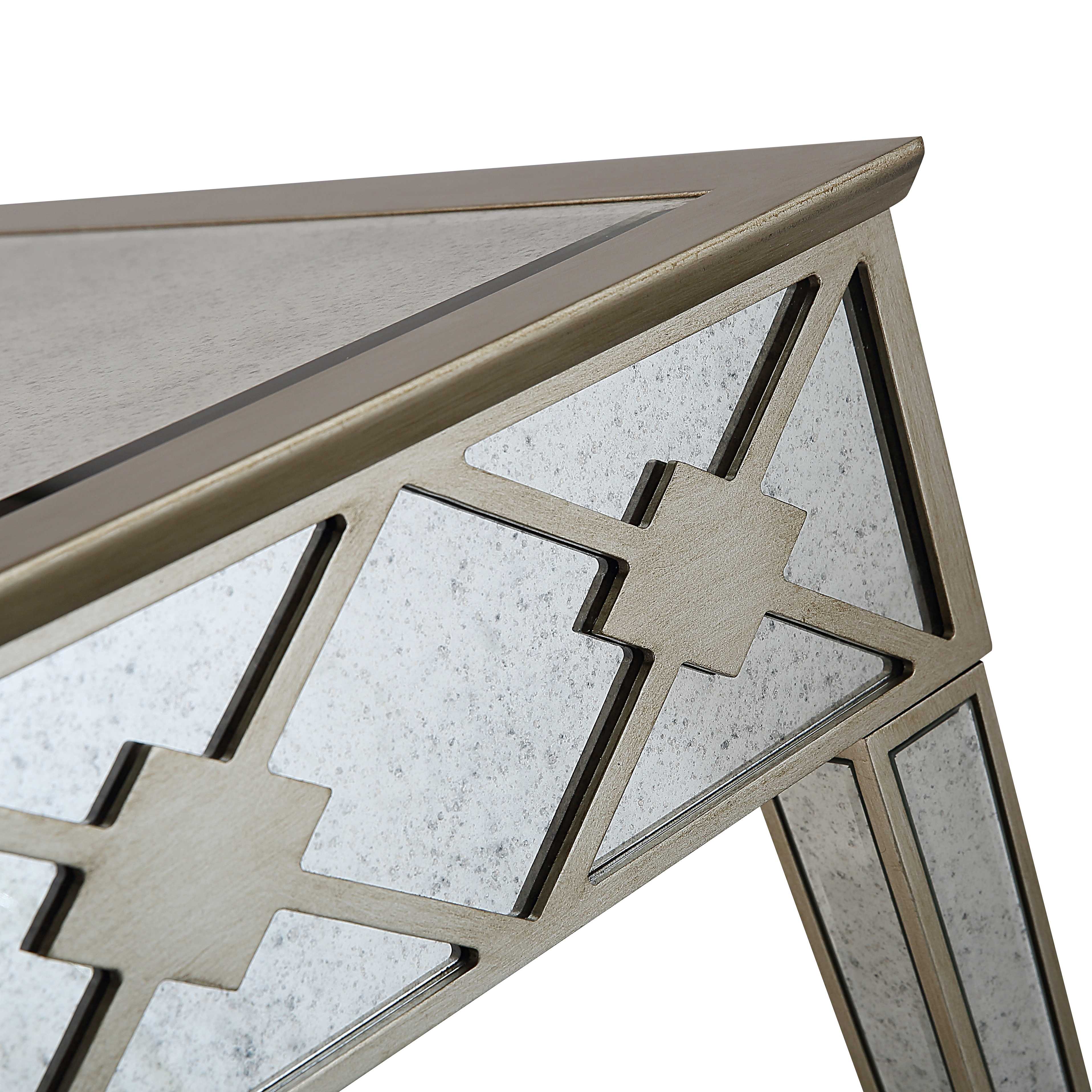 51" Gold and Silver Mirrored Glass Console Table-Console Tables-DECOROLALA