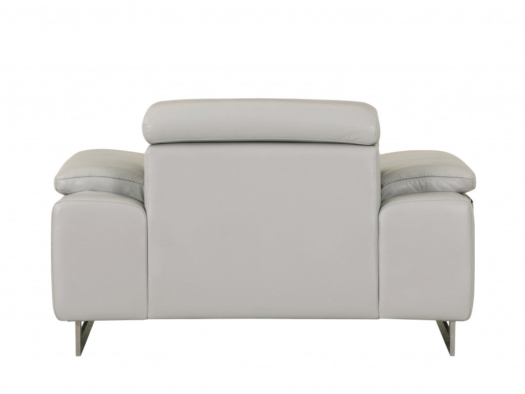 51" Gray And Silver Genuine Leather Chair and a Half-Accent Chairs-DECOROLALA
