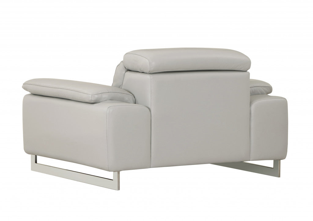 51" Gray And Silver Genuine Leather Chair and a Half-Accent Chairs-DECOROLALA