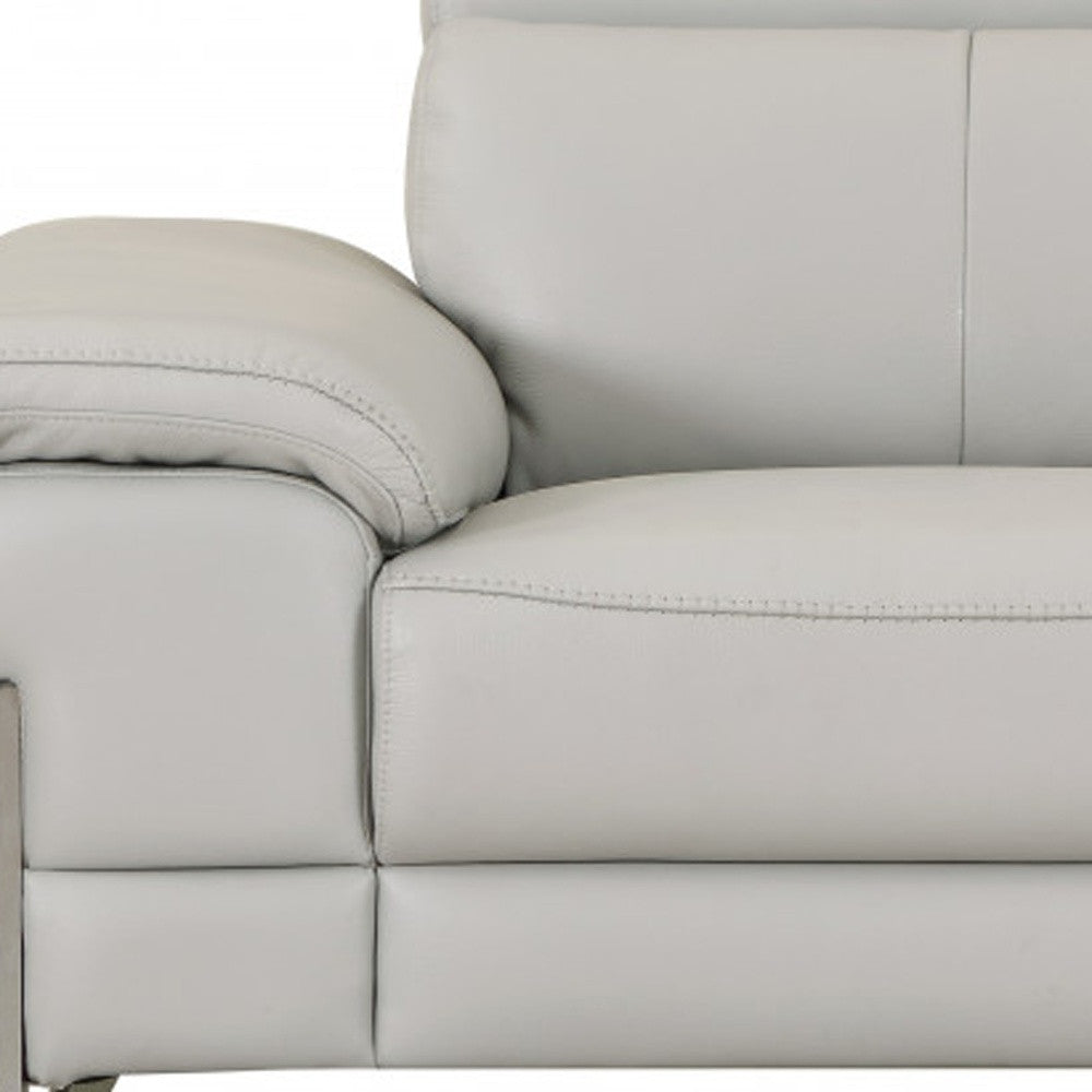 51" Gray And Silver Genuine Leather Chair and a Half-Accent Chairs-DECOROLALA