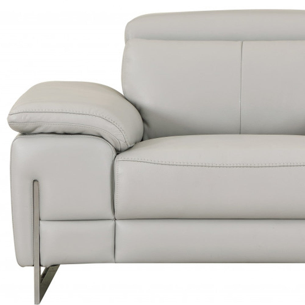 51" Gray And Silver Genuine Leather Chair and a Half-Accent Chairs-DECOROLALA
