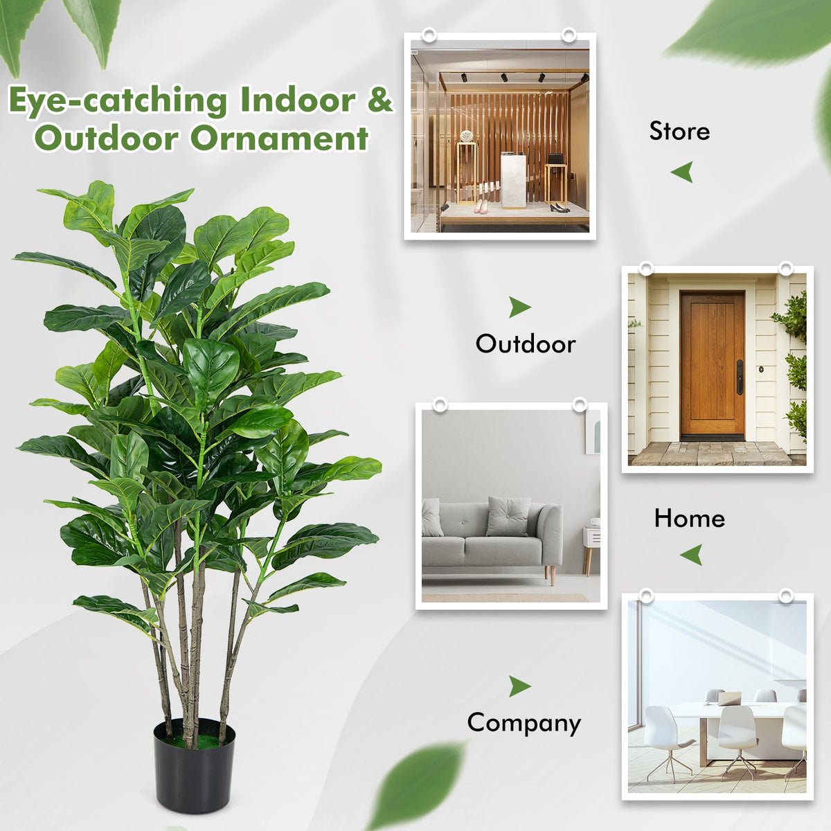 51 Inch 2-Pack Artificial Fiddle Leaf Fig Tree for Indoor and Outdoor-Artificial Plants-DECOROLALA