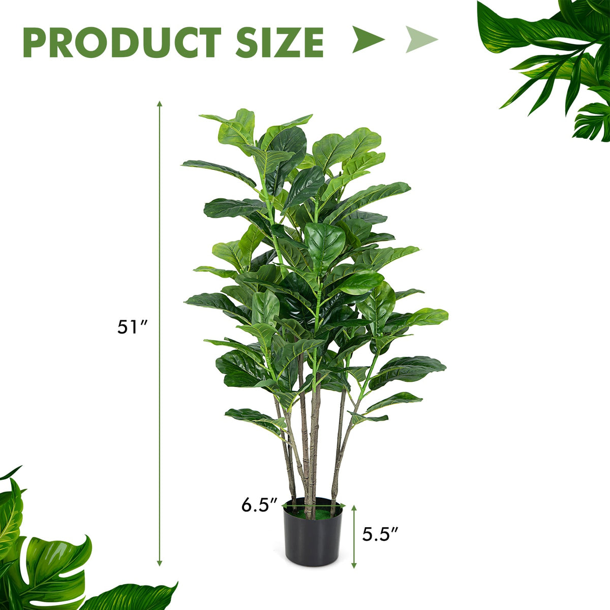 51 Inch 2-Pack Artificial Fiddle Leaf Fig Tree for Indoor and Outdoor-Artificial Plants-DECOROLALA
