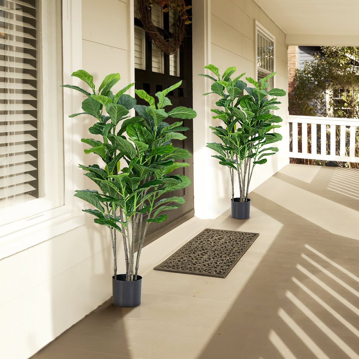 51 Inch 2-Pack Artificial Fiddle Leaf Fig Tree for Indoor and Outdoor-Artificial Plants-DECOROLALA