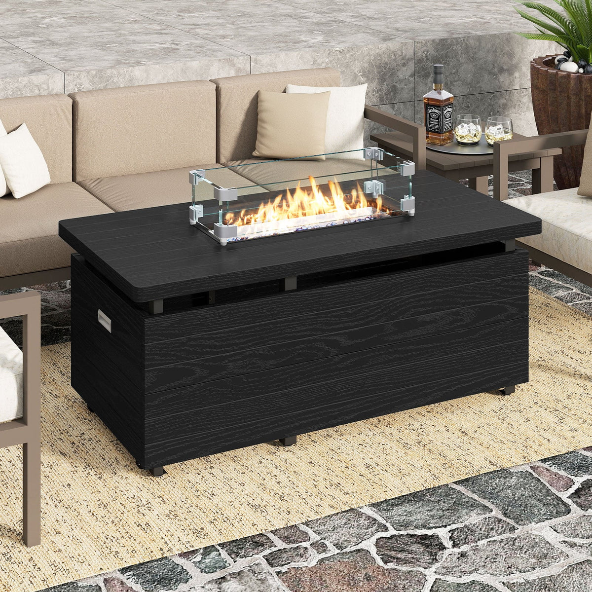 51 Inch Propane Fire Pit Table with Removable Lid-Black-Fire Pit Tables-DECOROLALA