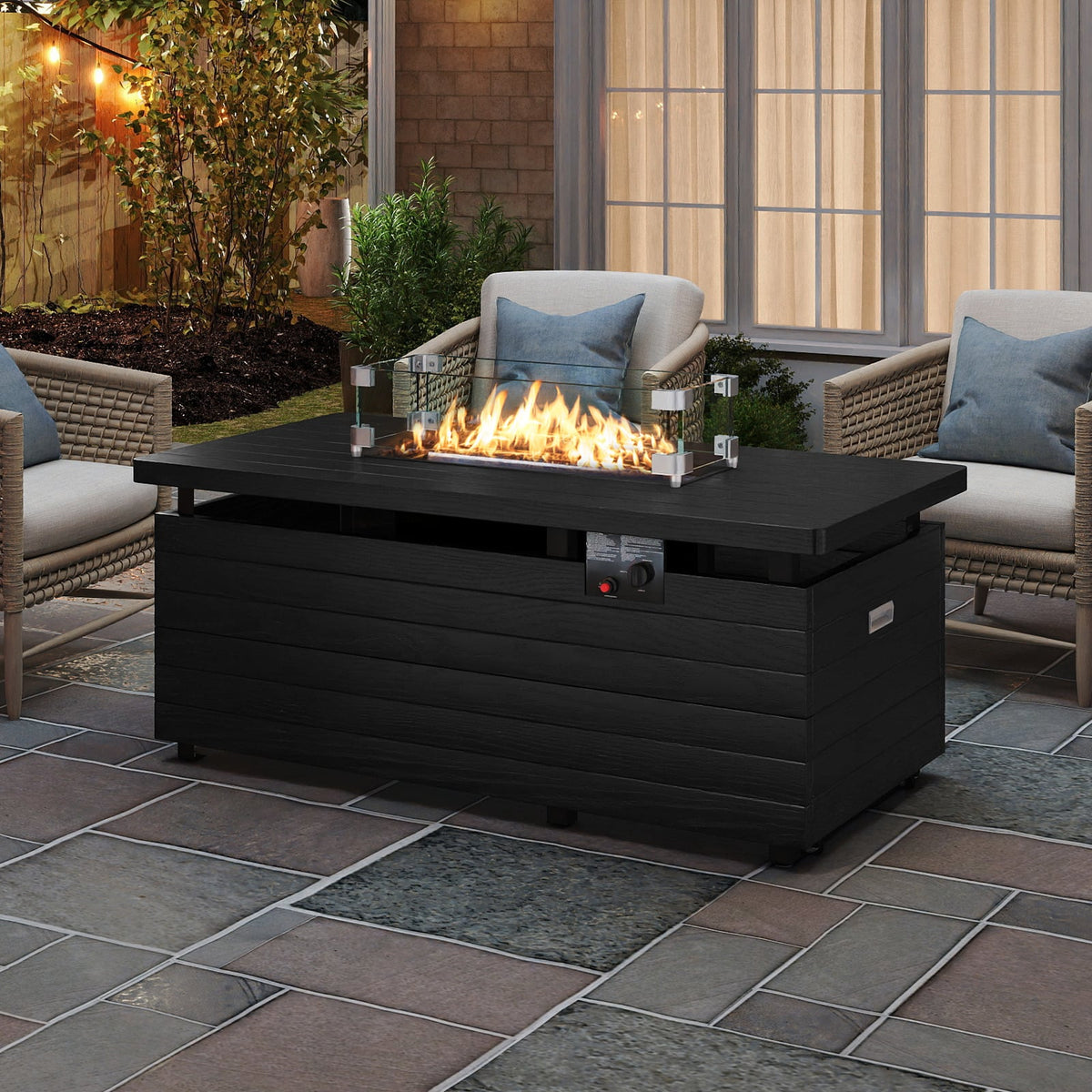 51 Inch Propane Fire Pit Table with Removable Lid-Black-Fire Pit Tables-DECOROLALA