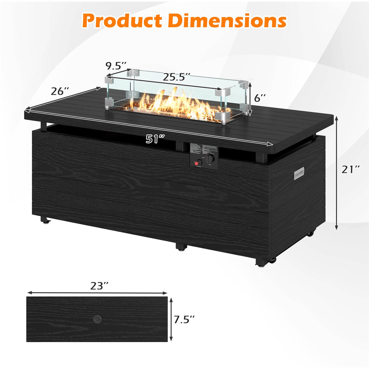 51 Inch Propane Fire Pit Table with Removable Lid-Black-Fire Pit Tables-DECOROLALA