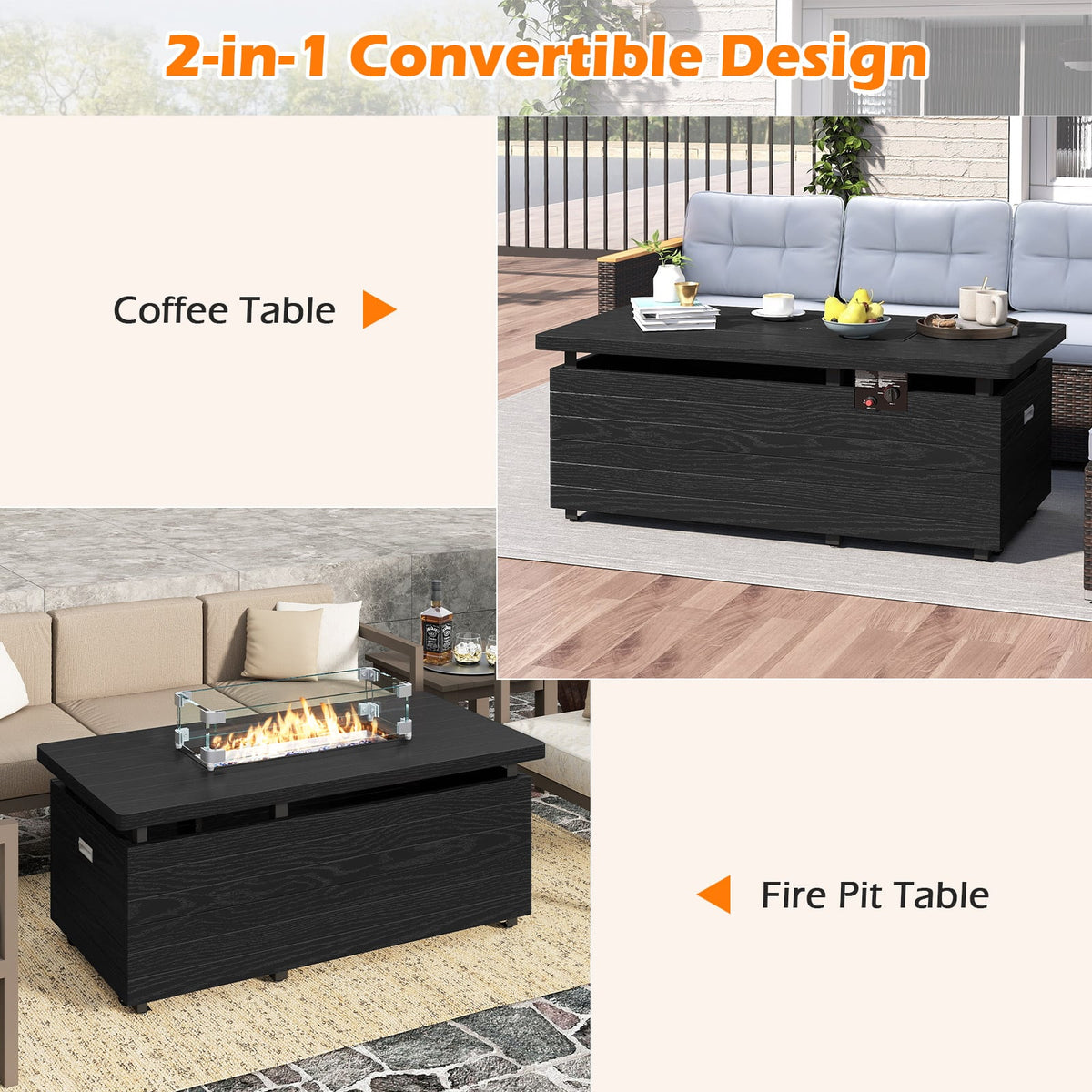 51 Inch Propane Fire Pit Table with Removable Lid-Black-Fire Pit Tables-DECOROLALA