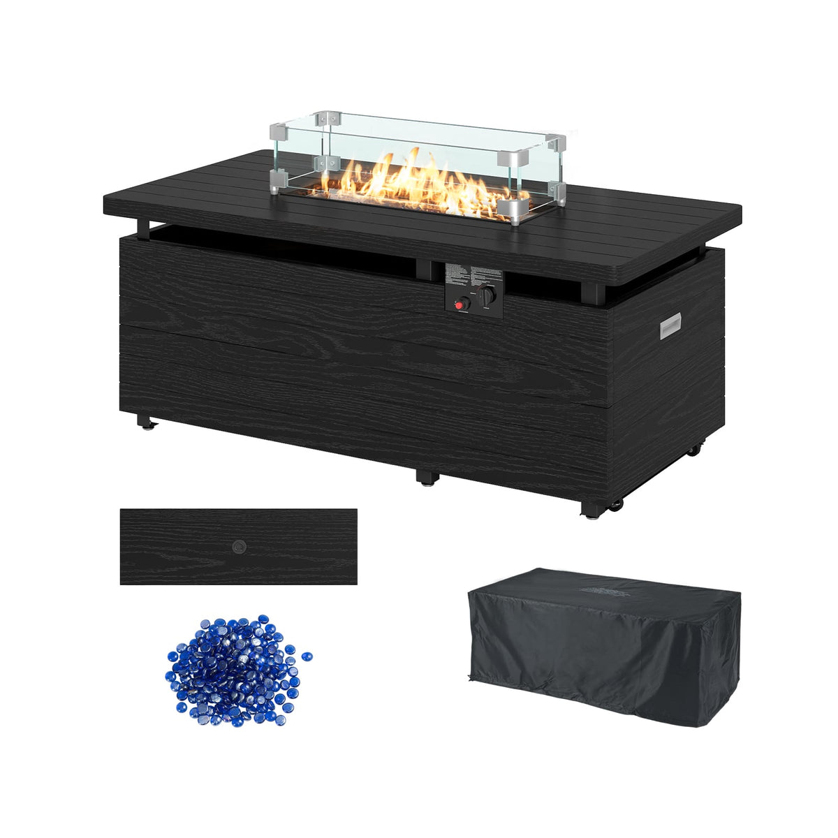 51 Inch Propane Fire Pit Table with Removable Lid-Black-Fire Pit Tables-DECOROLALA