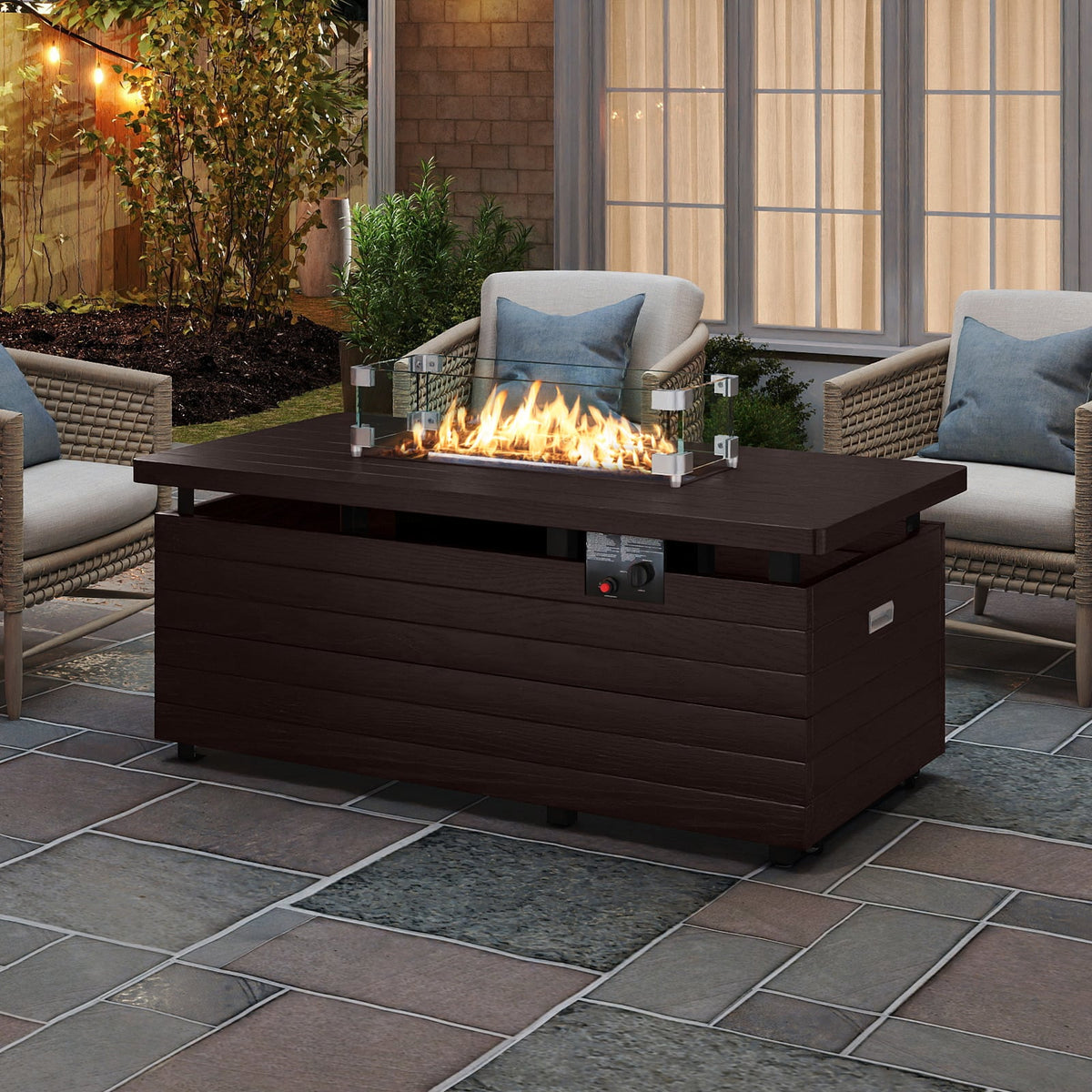 51 Inch Propane Fire Pit Table with Removable Lid-Brown-Fire Pit Tables-DECOROLALA
