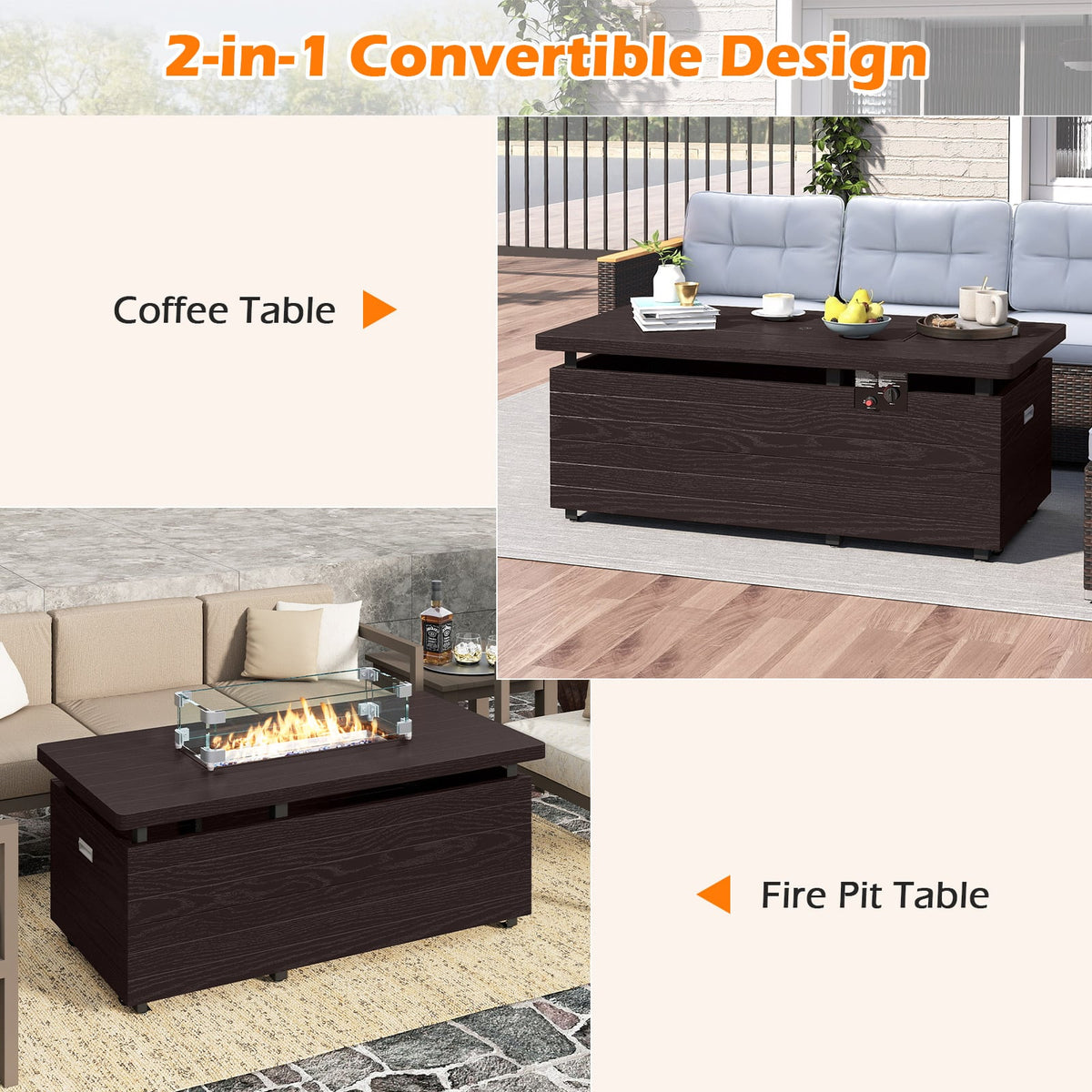 51 Inch Propane Fire Pit Table with Removable Lid-Brown-Fire Pit Tables-DECOROLALA