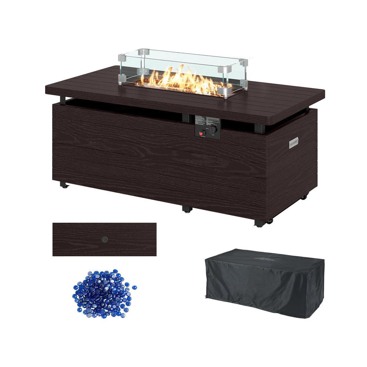 51 Inch Propane Fire Pit Table with Removable Lid-Brown-Fire Pit Tables-DECOROLALA