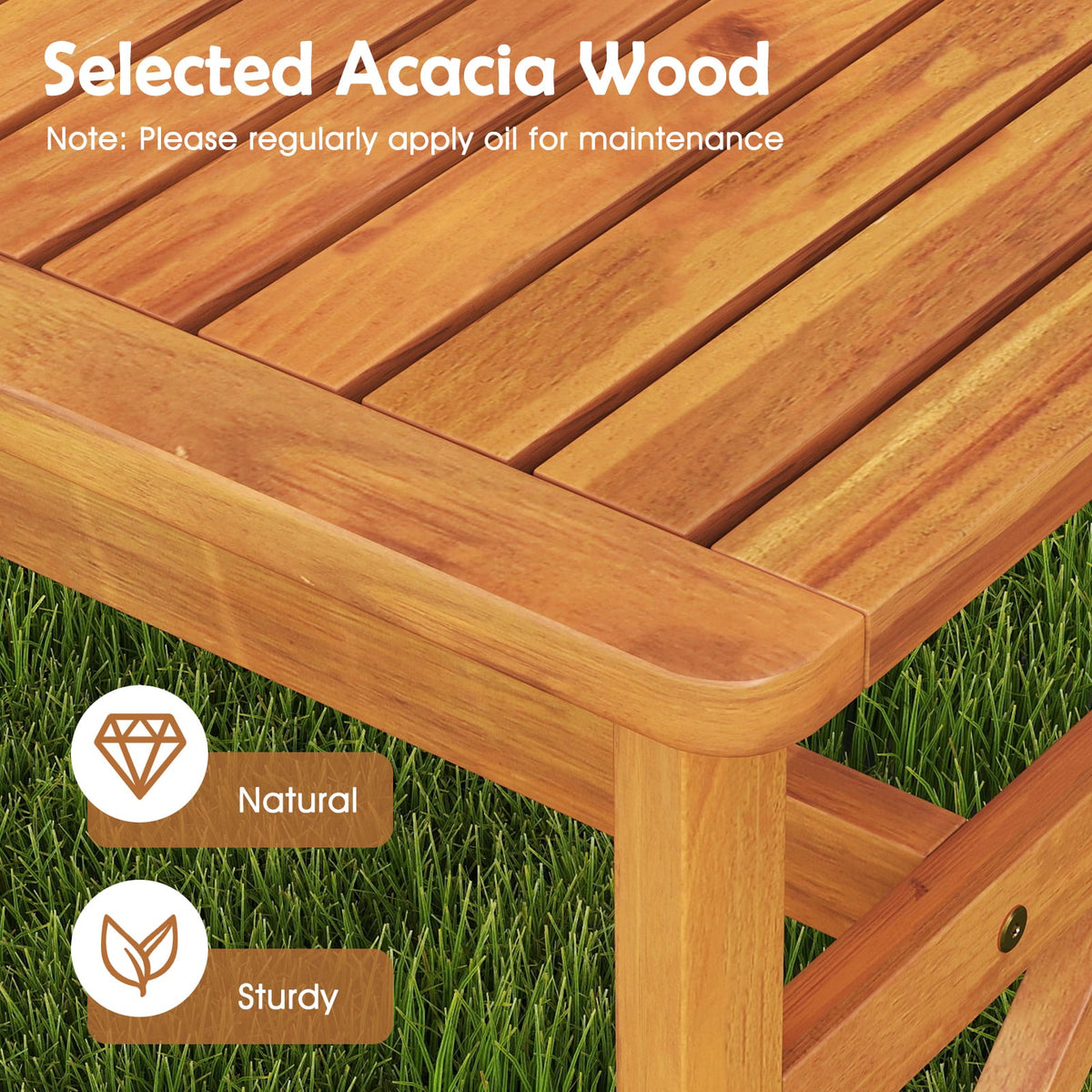 51 Inches Outdoor Acacia Wood Bench with Slatted Seat and 800 lbs Weight Capacity-1 Piece-Outdoor Benches-DECOROLALA