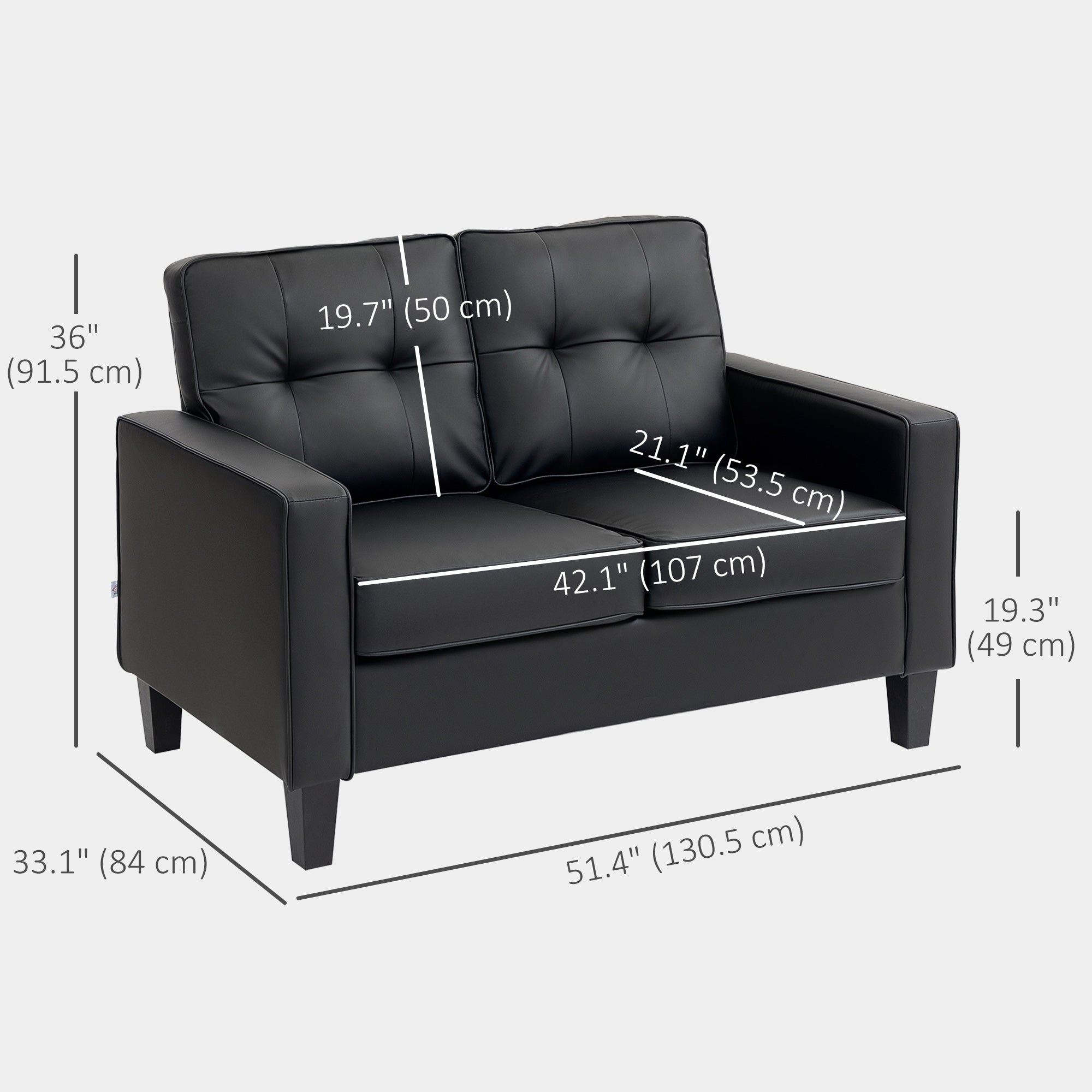 51" Loveseat Sofa - Black PU Leather Upholstered-DECOROLALA