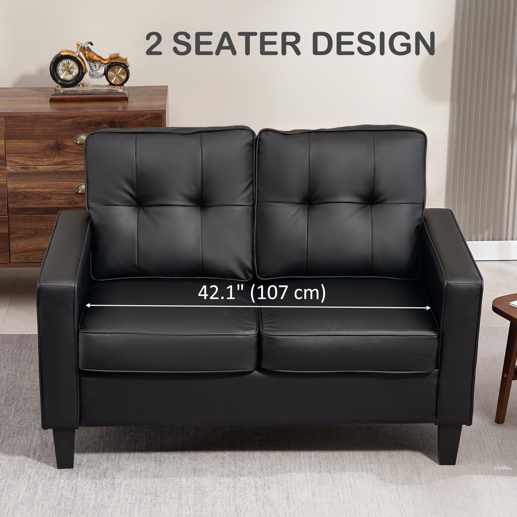 51" Loveseat Sofa - Black PU Leather Upholstered-DECOROLALA