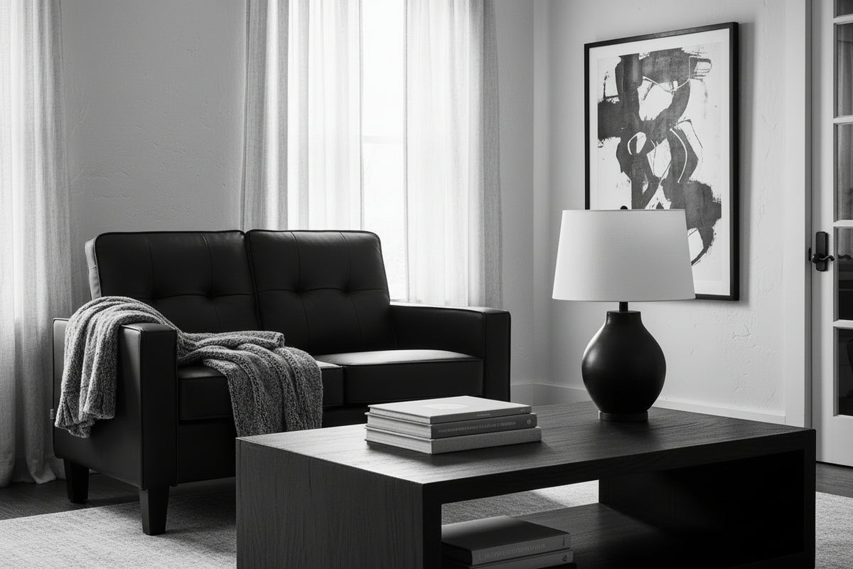 51" Loveseat Sofa - Black PU Leather Upholstered-DECOROLALA