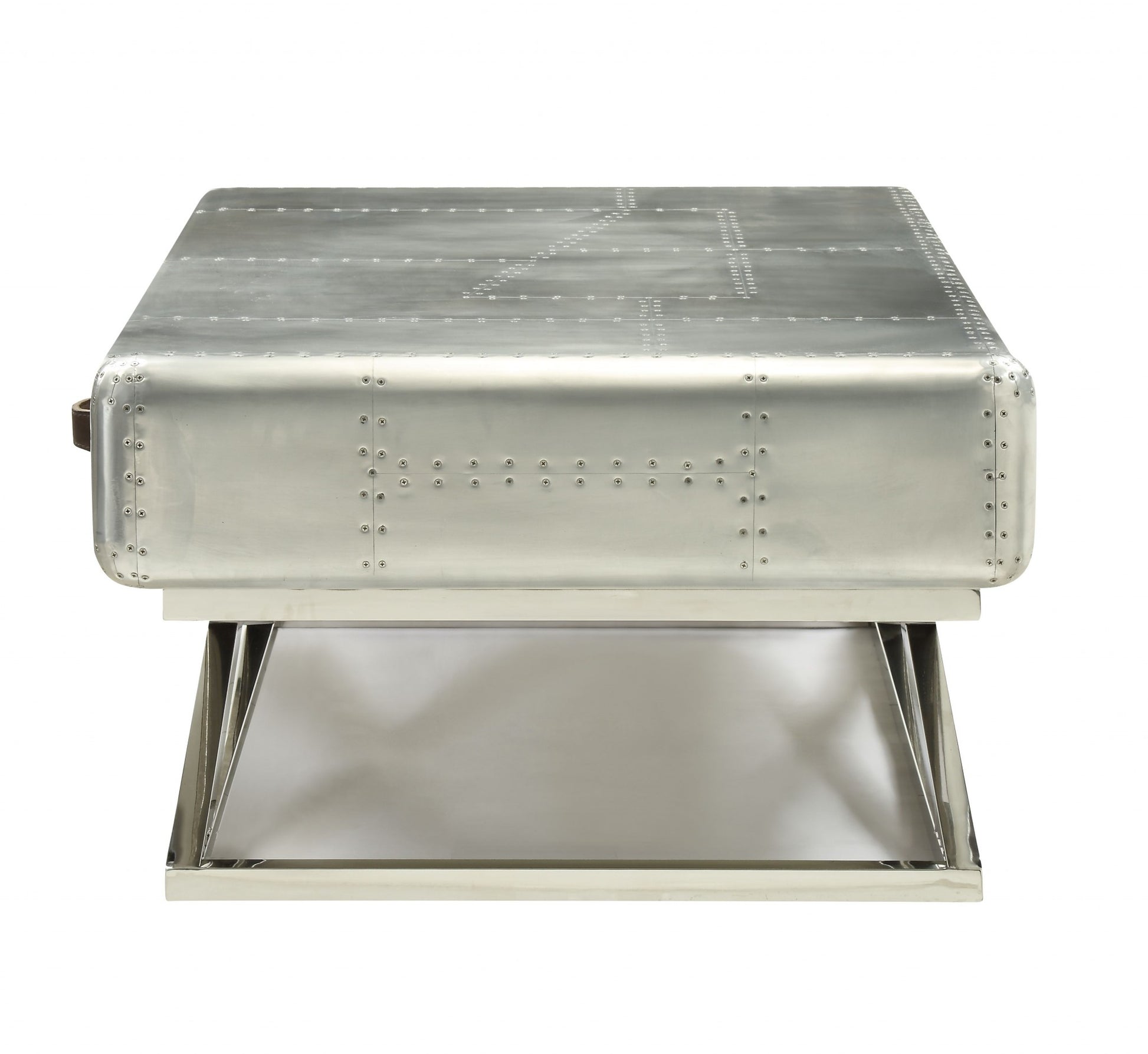 51" Silver Aluminum Trestle Coffee Table With Three Drawers-Coffee Tables-DECOROLALA