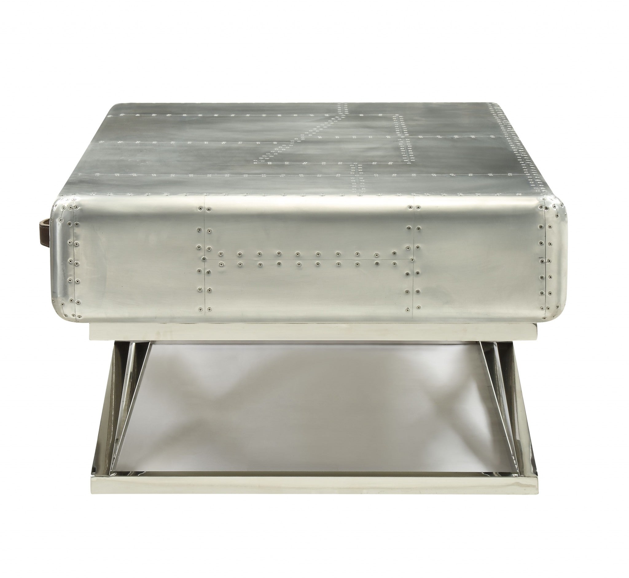 51" Silver Aluminum Trestle Coffee Table With Three Drawers-Coffee Tables-DECOROLALA
