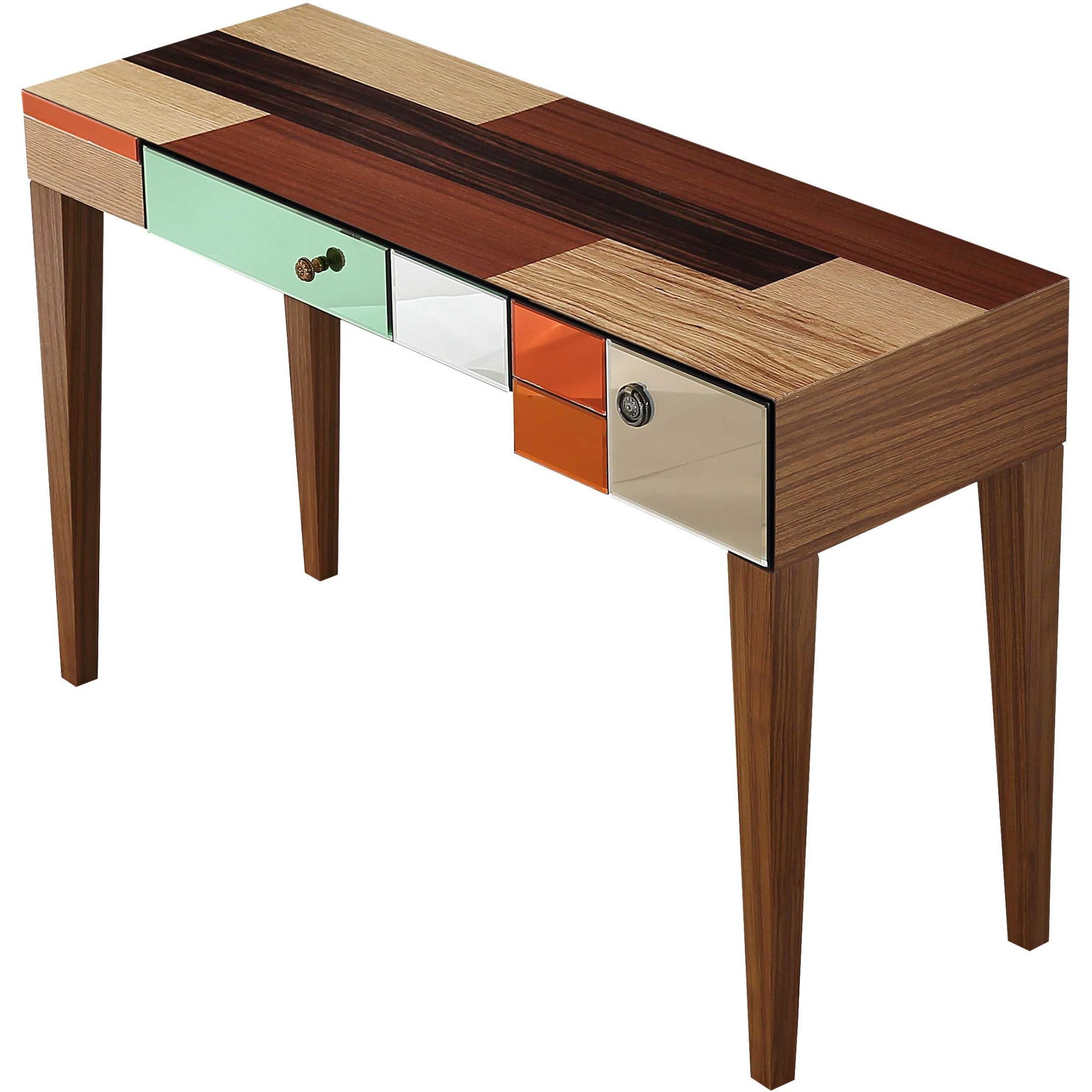 51" Wood Brown and Brown Mirrored Console Table With Storage-Console Tables-DECOROLALA