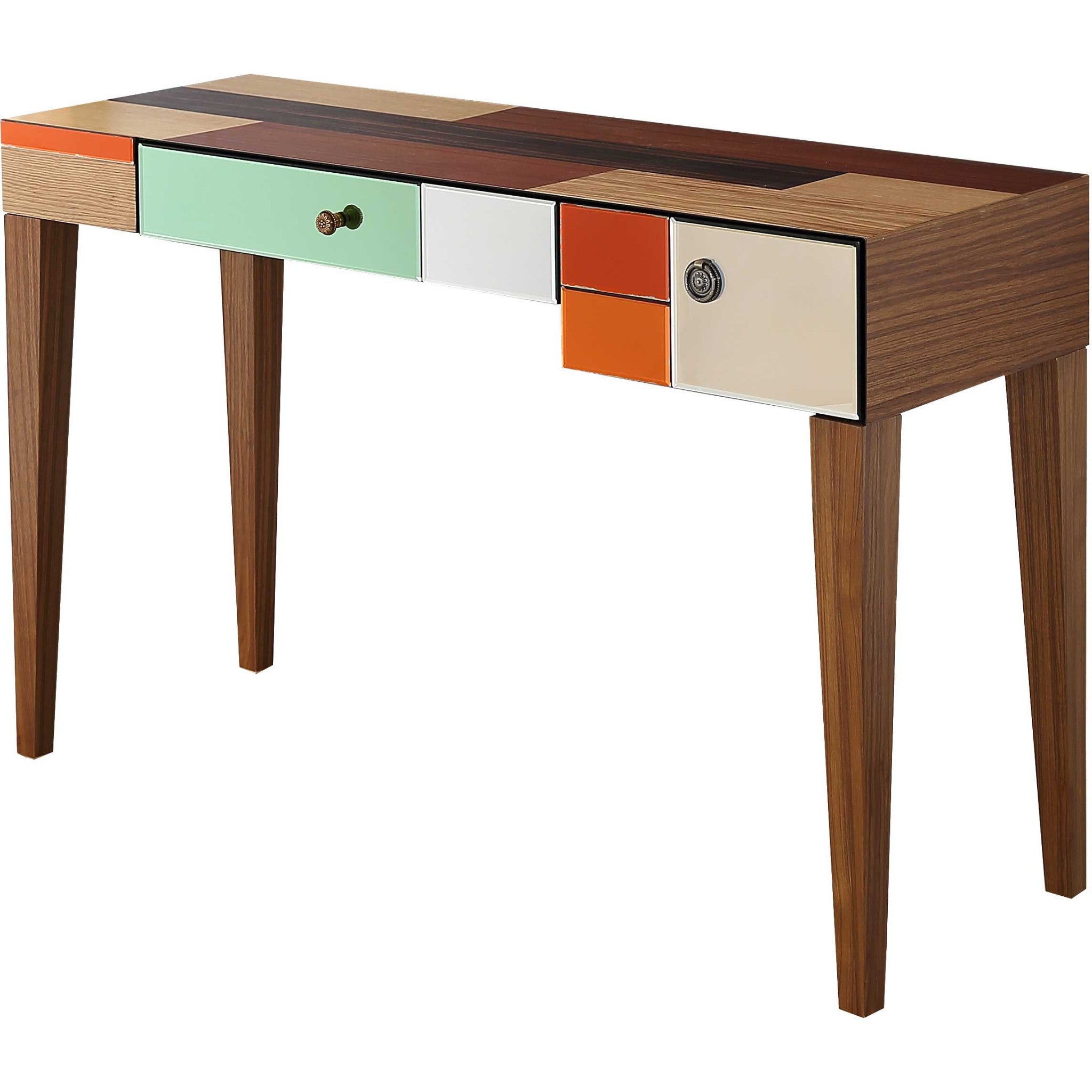 51" Wood Brown and Brown Mirrored Console Table With Storage-Console Tables-DECOROLALA