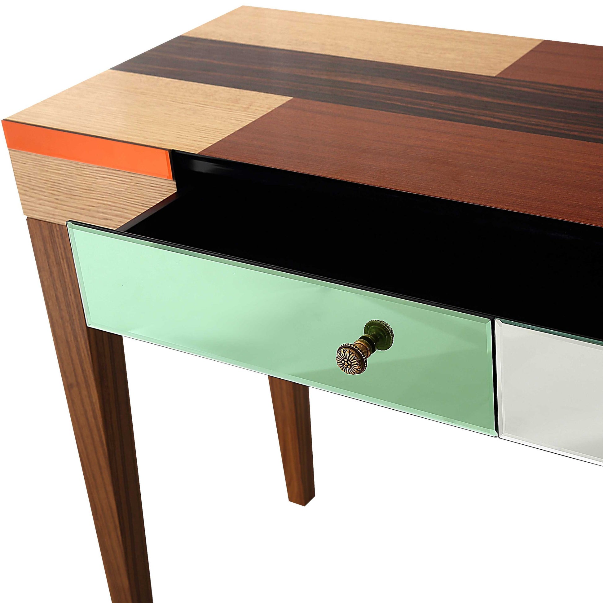 51" Wood Brown and Brown Mirrored Console Table With Storage-Console Tables-DECOROLALA