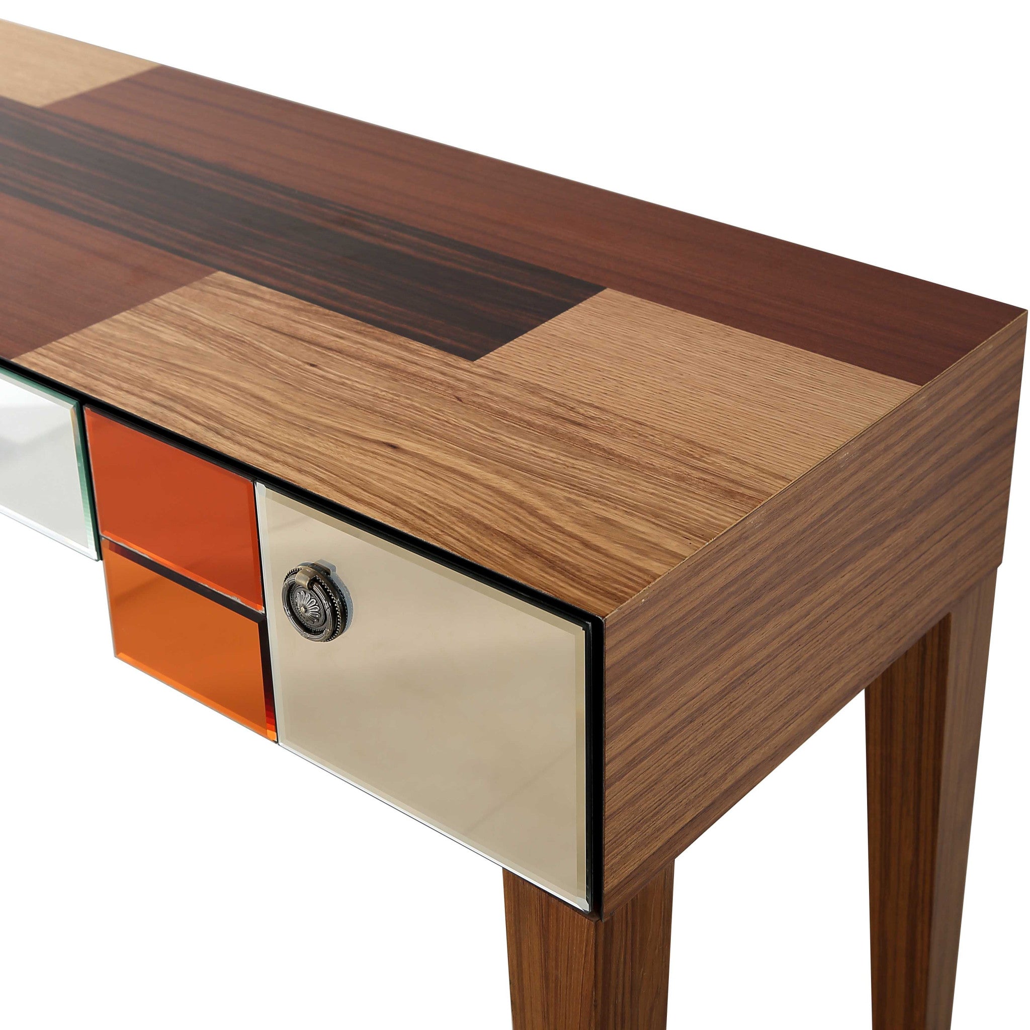 51" Wood Brown and Brown Mirrored Console Table With Storage-Console Tables-DECOROLALA