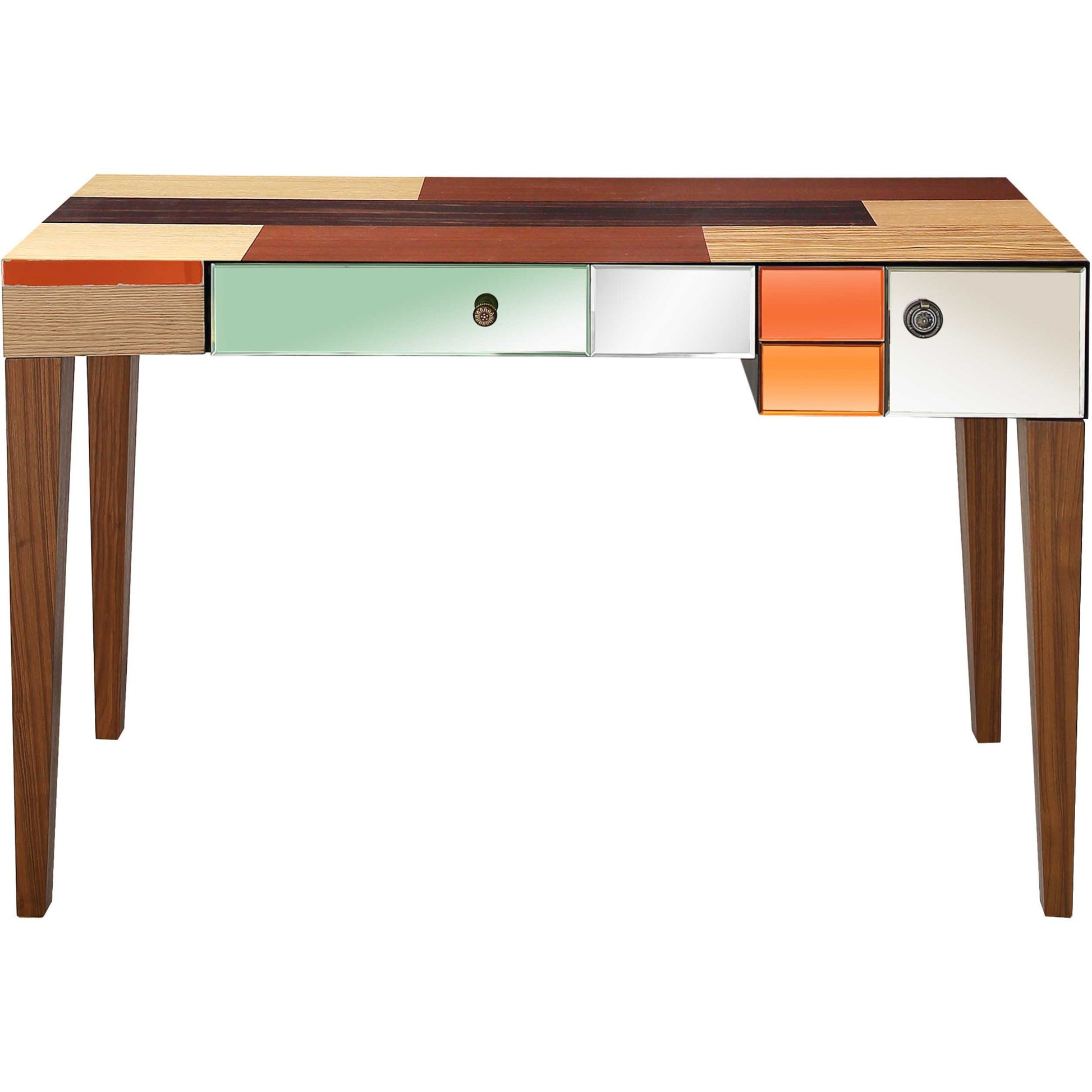 51" Wood Brown and Brown Mirrored Console Table With Storage-Console Tables-DECOROLALA