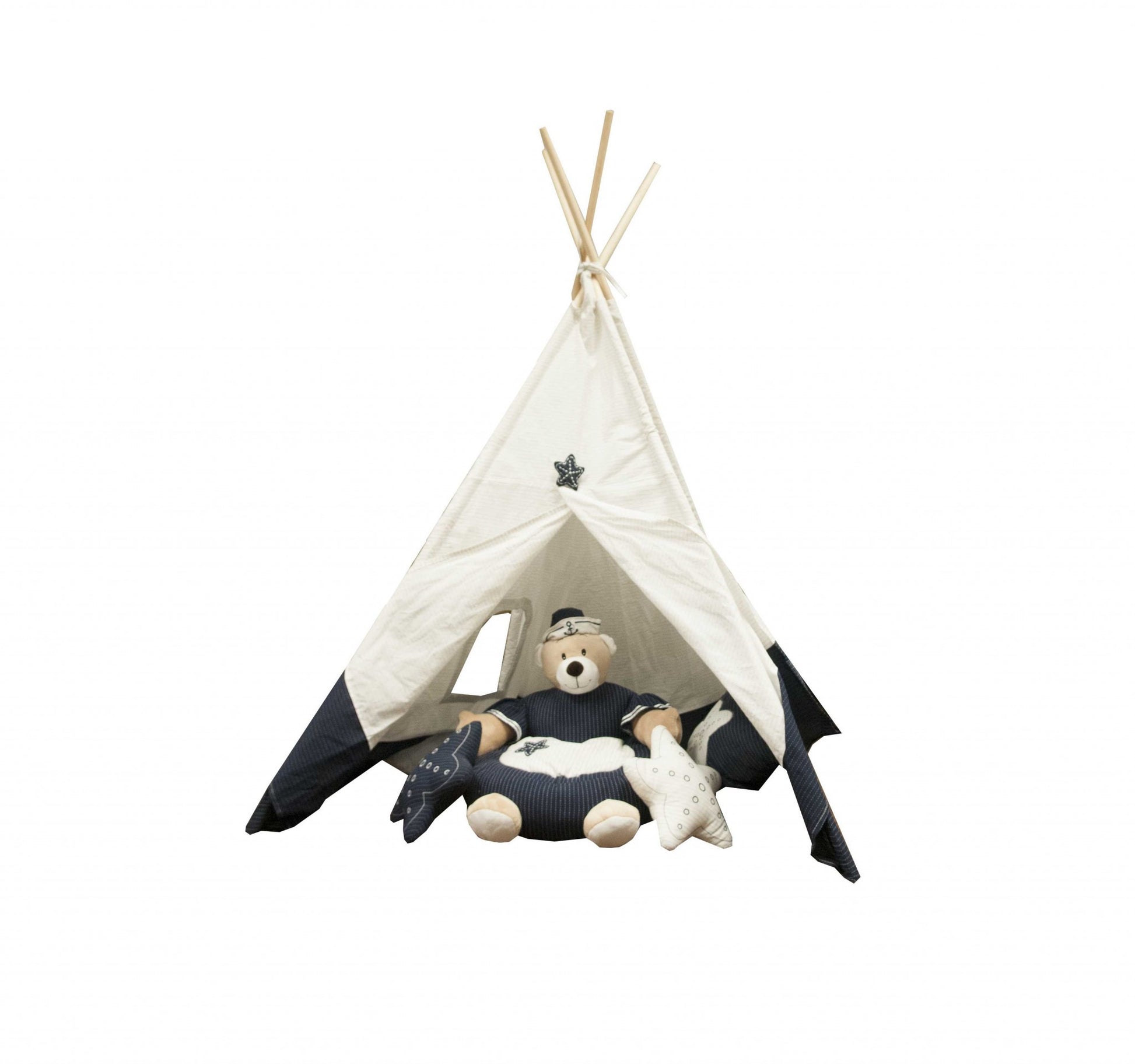 51 x 55 x 73 White and Blue Fabric Tent-Baby Furniture-DECOROLALA