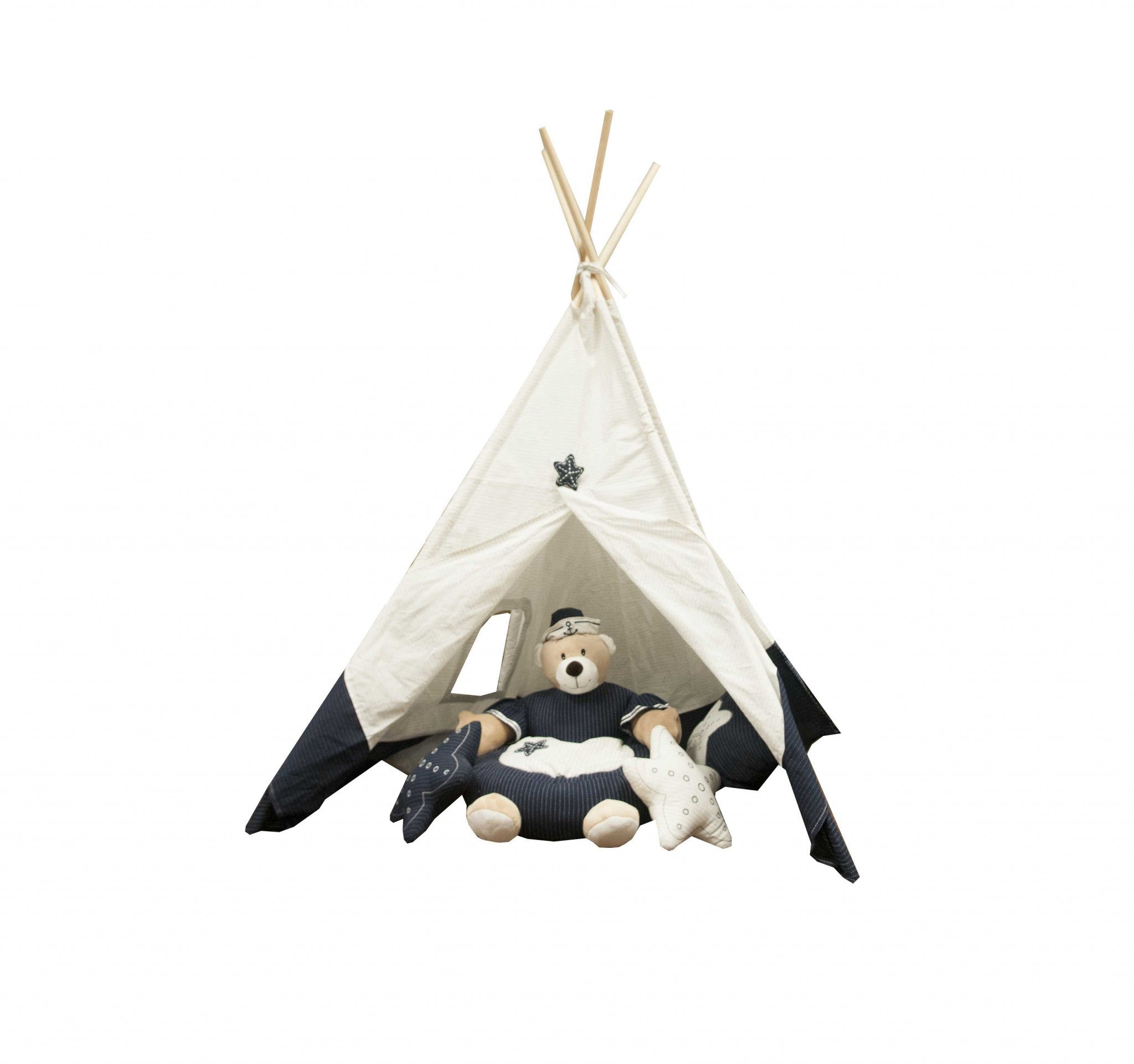 51 x 55 x 73 White and Blue Fabric Tent-Baby Furniture-DECOROLALA