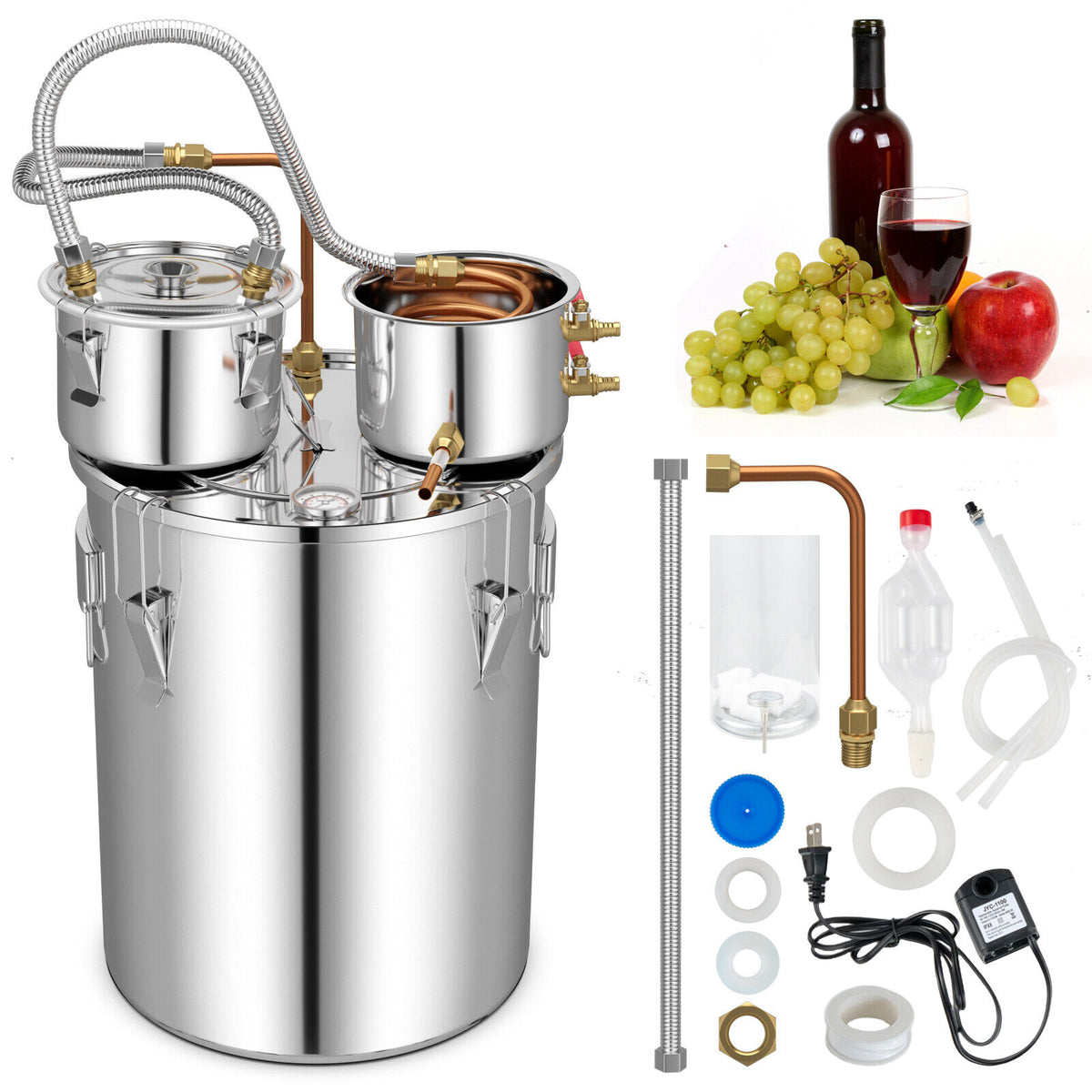 5/10 Gal 22/38 L Water Alcohol Distiller for DIY Whisky-10 Gal-Small Appliances-DECOROLALA