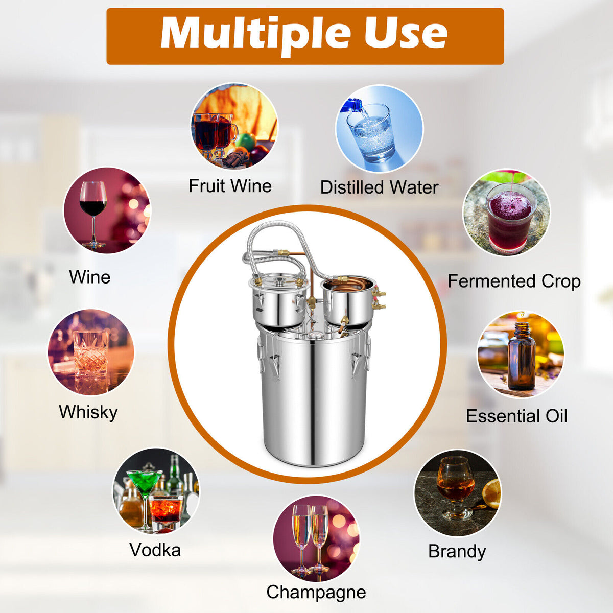 5/10 Gal 22/38 L Water Alcohol Distiller for DIY Whisky-10 Gal-Small Appliances-DECOROLALA