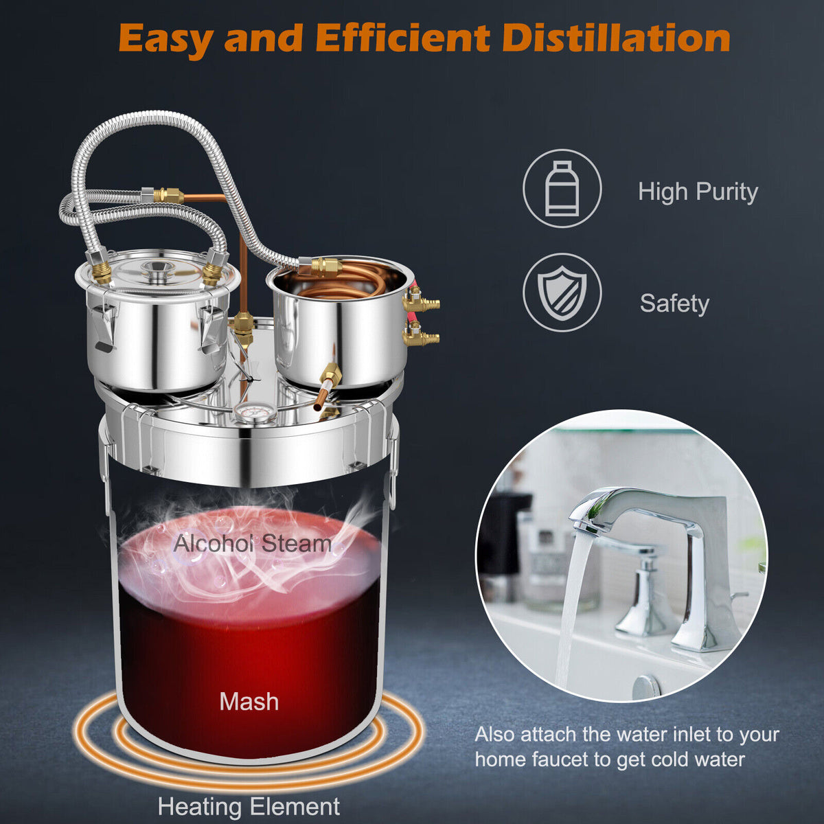 5/10 Gal 22/38 L Water Alcohol Distiller for DIY Whisky-10 Gal-Small Appliances-DECOROLALA