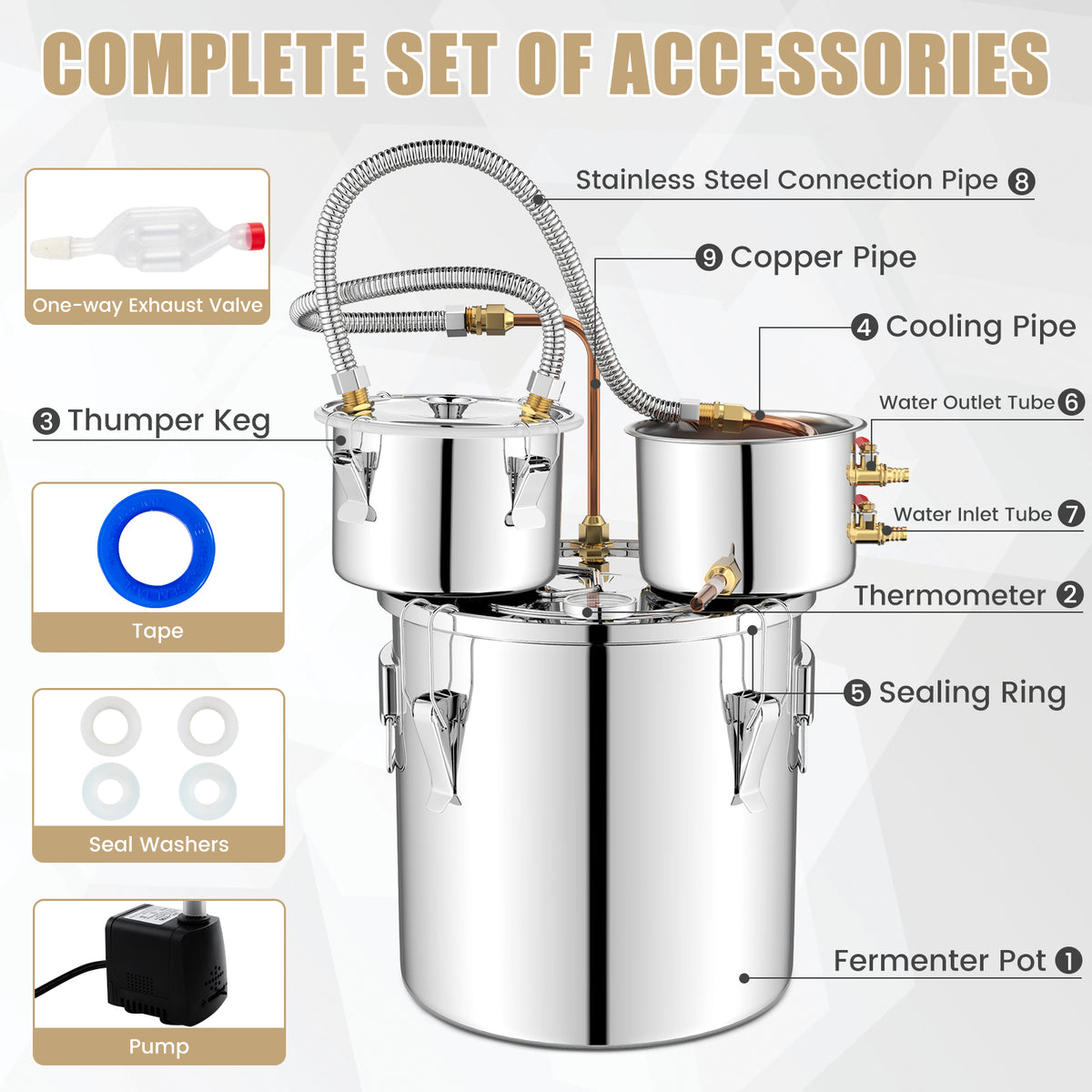 5/10 Gal 22/38 L Water Alcohol Distiller for DIY Whisky-5 Gal-Small Appliances-DECOROLALA