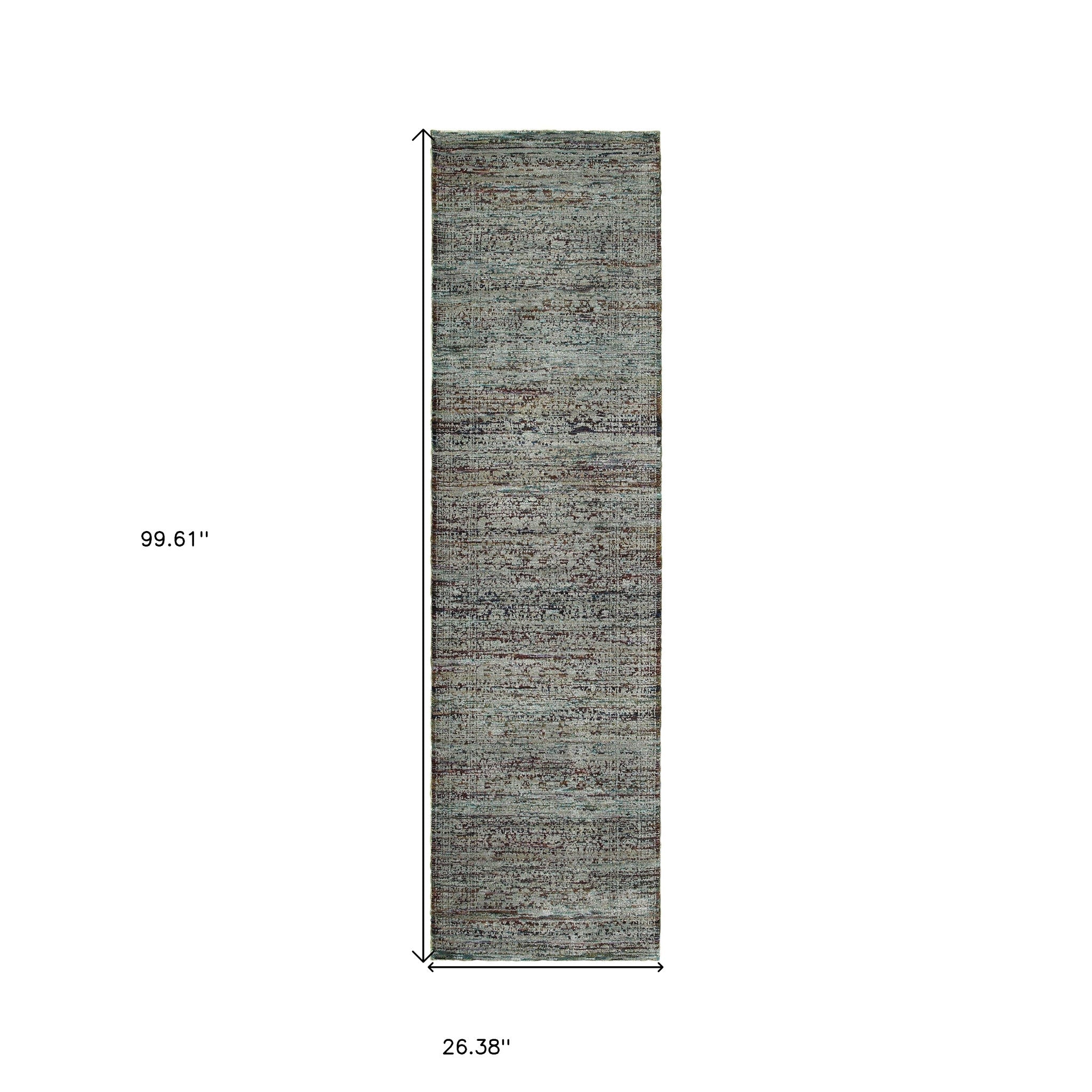 8' Blue And Green Oriental Runner Rug-2