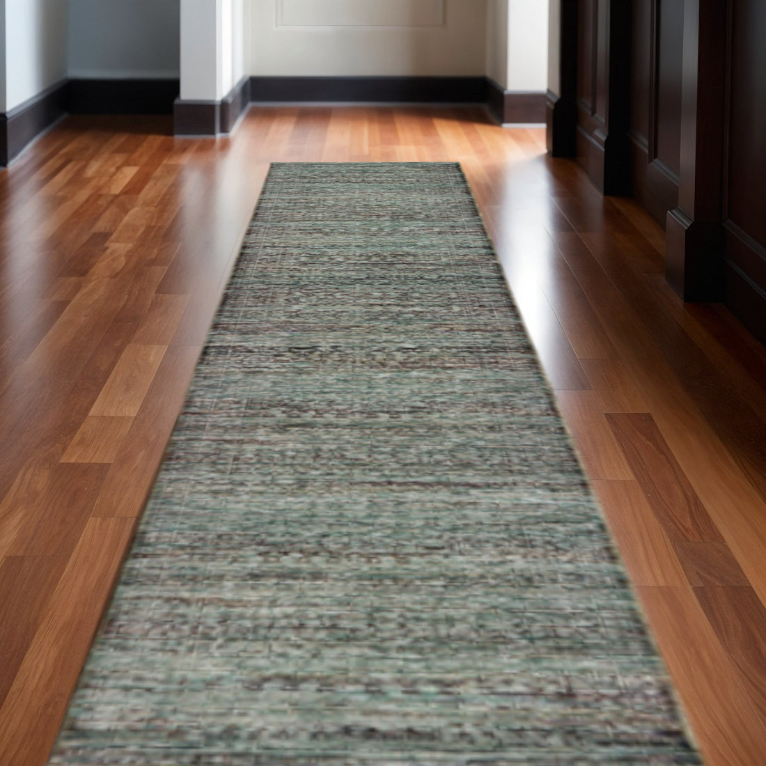 12' Blue And Purple Oriental Runner Rug-0