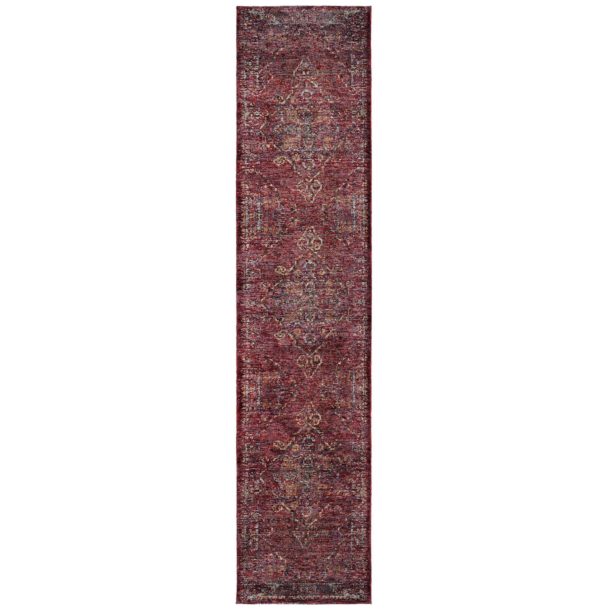 12' Red And Gold Oriental Runner Rug-1