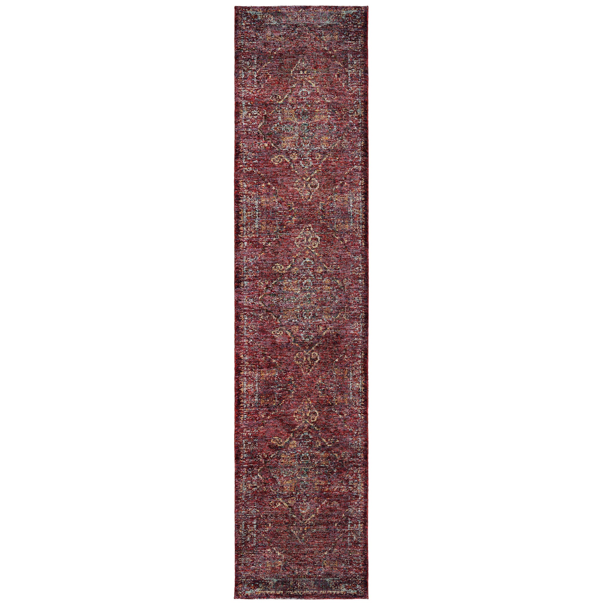 12' Red And Gold Oriental Runner Rug-1